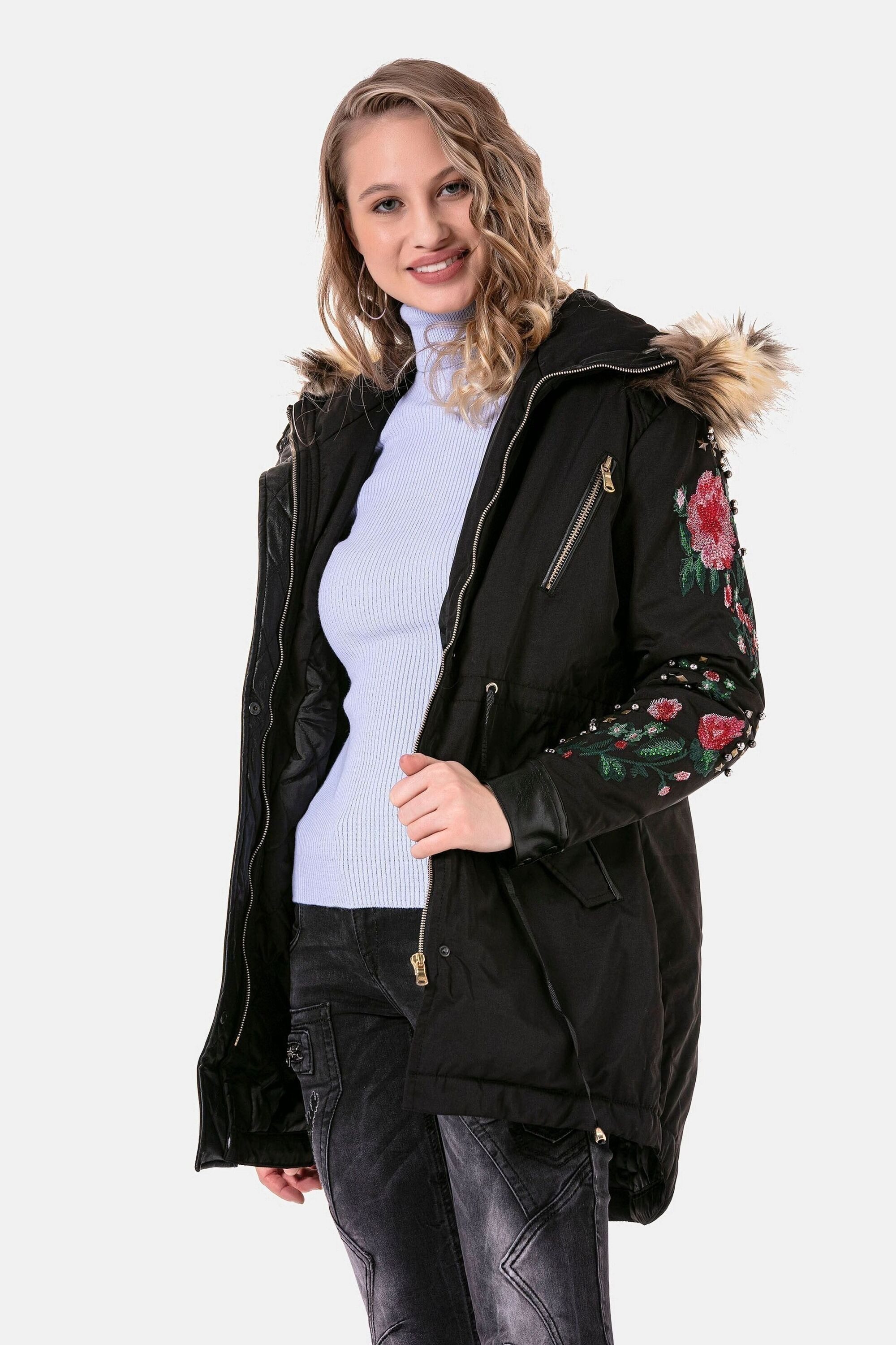 Cipo & Baxx Parka Jacken mit Kunstleder und Nieten, WJ-136 – Bild 5 von 5