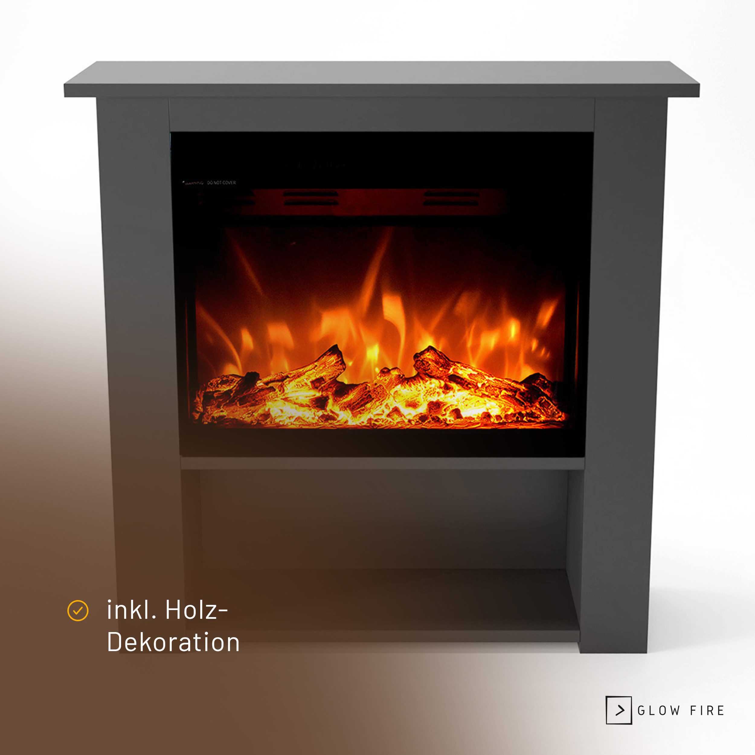 GLOW FIRE Elektrokamin THEBE LED Kamin mit Heizung, Standkamin, Elektrischer Kamin mit 3-fach Farbwechsler und Knisterfunktion