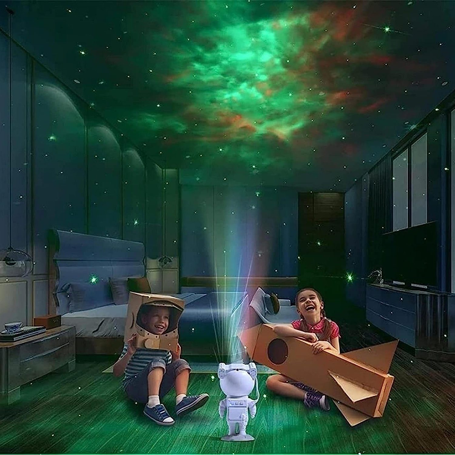 AKKEE LED Nachtlicht Kinder Astronauten Fernbedienung und Nachtlichter LED Projektor, Erwachsene fest und Sternenprojektor mit Sternenhimmel integriert, Timer