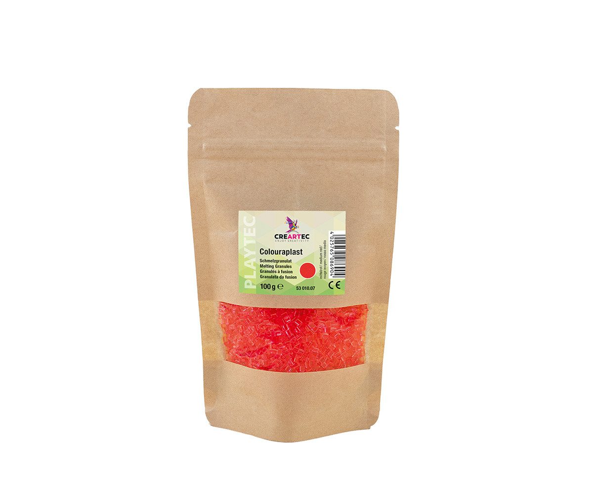 CREARTEC Bastelperlen Colouraplast Mittelrot - 100g - Bastelspaß für Groß und Klein, für Fensterbilder, Anhänger und vielem mehr - Made in Germany