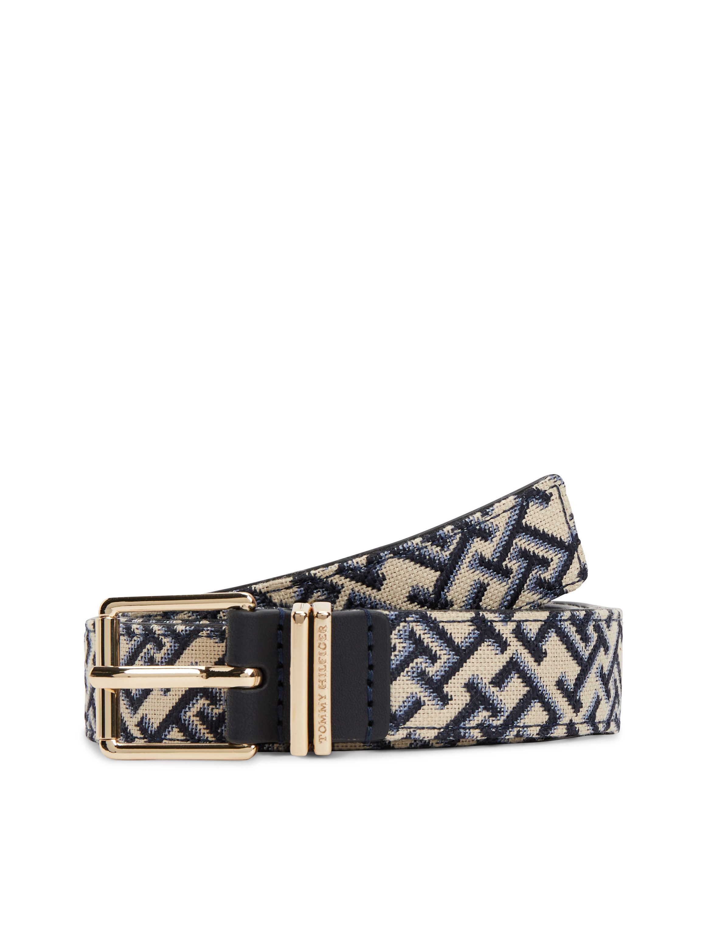 Tommy Hilfiger Synthetikgürtel TH SQUARE Jacquard-Gürtel mit doppelter Gürtelschlaufe und eckiger Schnalle