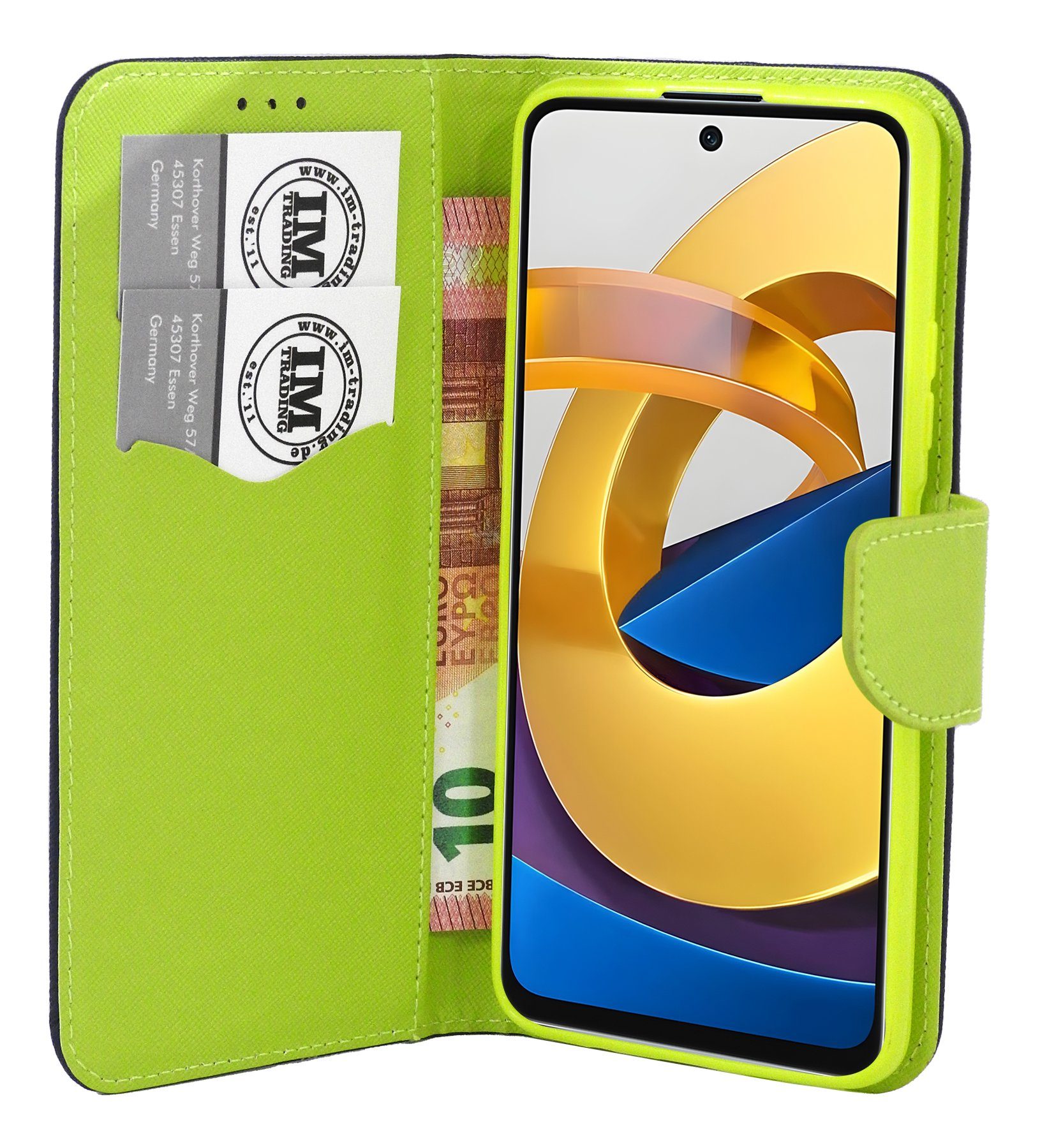 cofi1453 Handyhülle Hülle "Fancy" für XIAOMI POCO M4 PRO 5G Blau-Grün 6,6 Zoll, Kunstleder Schutzhülle Handy Wallet Case Cover mit Kartenfächern, Stan