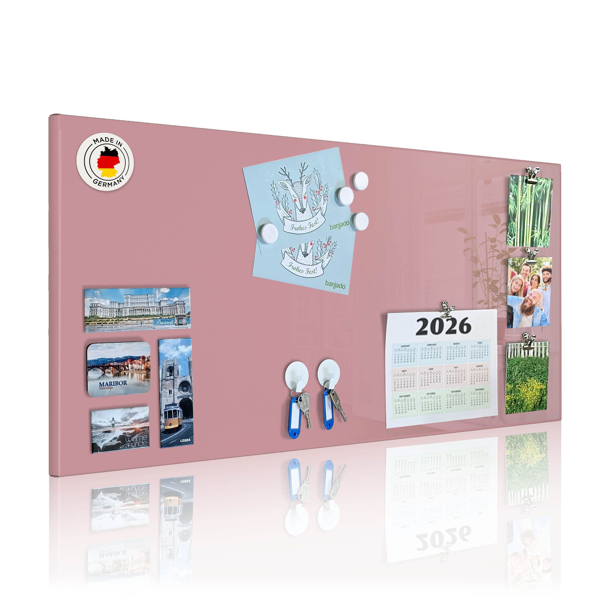 banjado Magnettafel aus Metall 78x37cm in grün, rosa oder elfenbeinfarben, (mit Montagematerial und Magneten), magnetisch