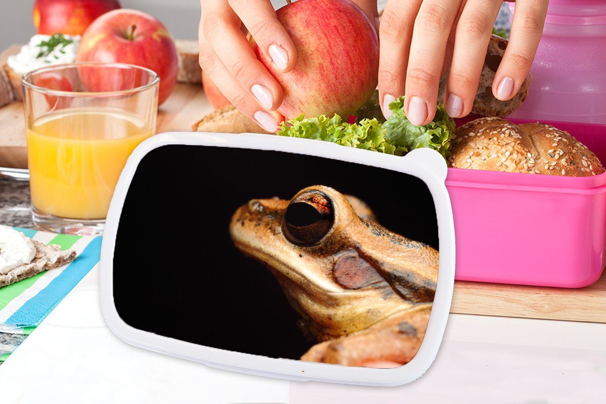 Lunchbox MuchoWow Schwarz, Kinder, Erwachsene, Brotbox Brotdose rosa Snackbox, - Kunststoff - Mädchen, (2-tlg), für Frosch Kunststoff, Auge