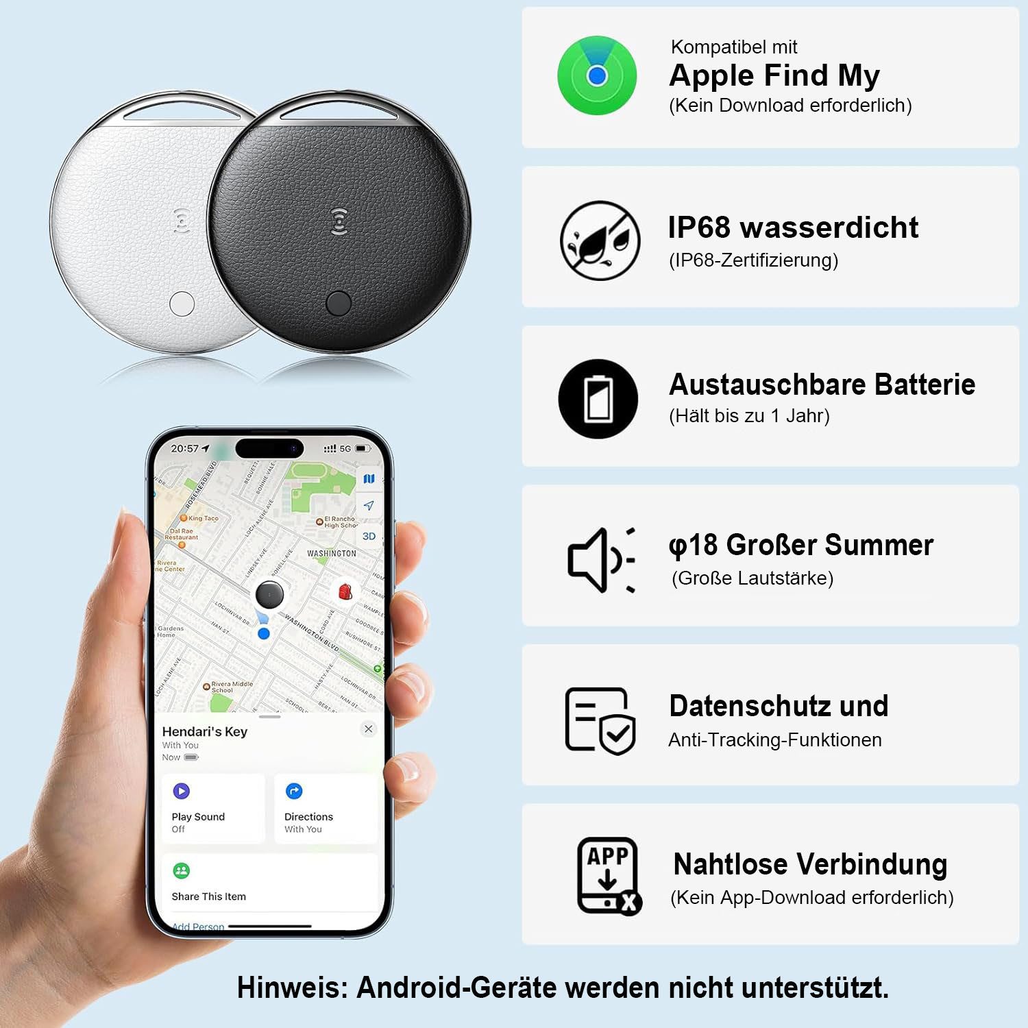 poweradd pro Air Tag 4er-Pack Bluetooth Tracker – Kompatibel mit Apple „Find My“ Bluetooth-Tracker (IP68, wechselbare Batterie, Tracker für Geldbörse, Koffer & Katze)