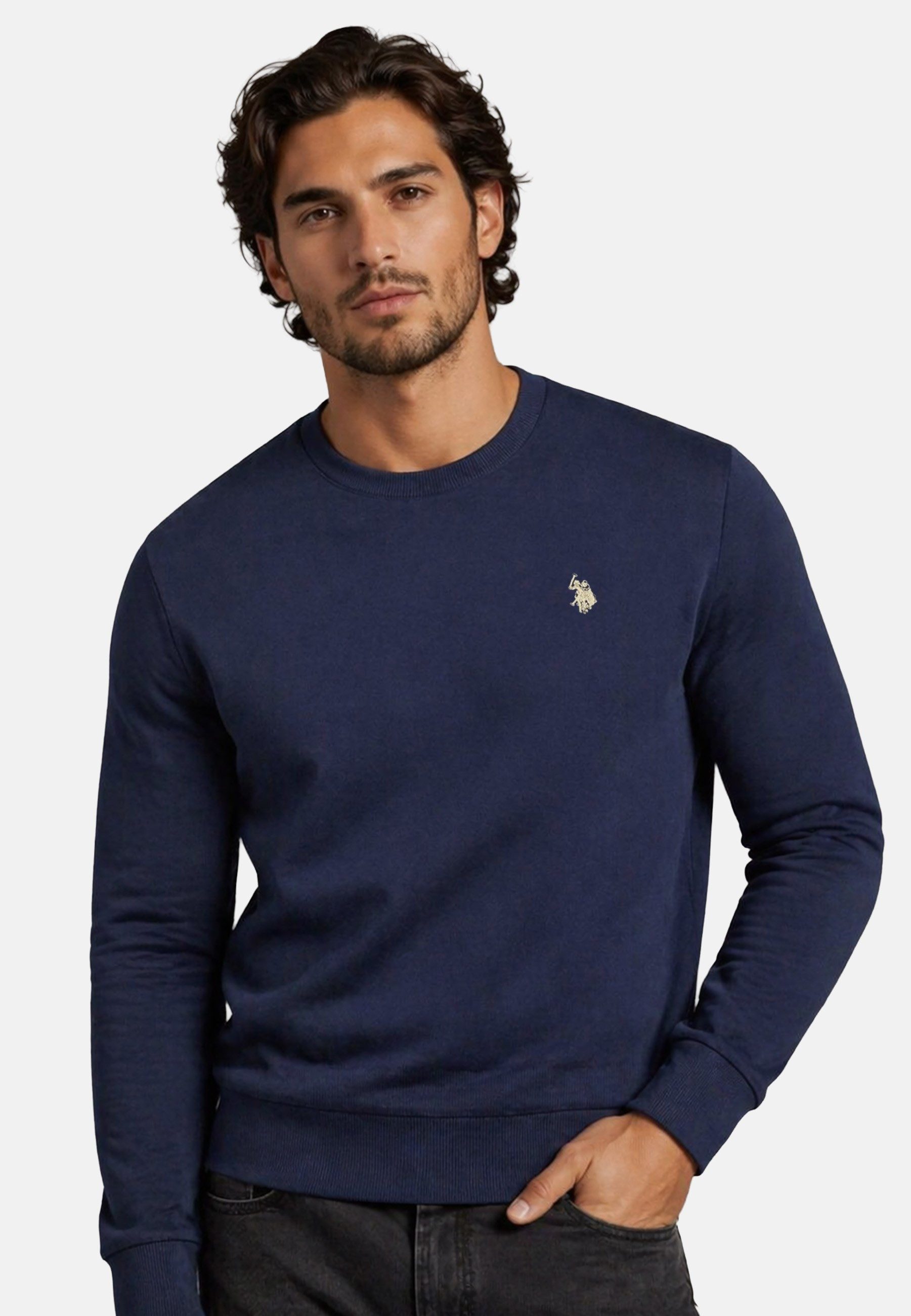 U.S. Polo Assn. Rundhalspullover USJaxxon – Herren Sweatshirt mit Rundhalsausschnitt Weiche Baumwollmischung, formstabil und mit Logo-Stickerei