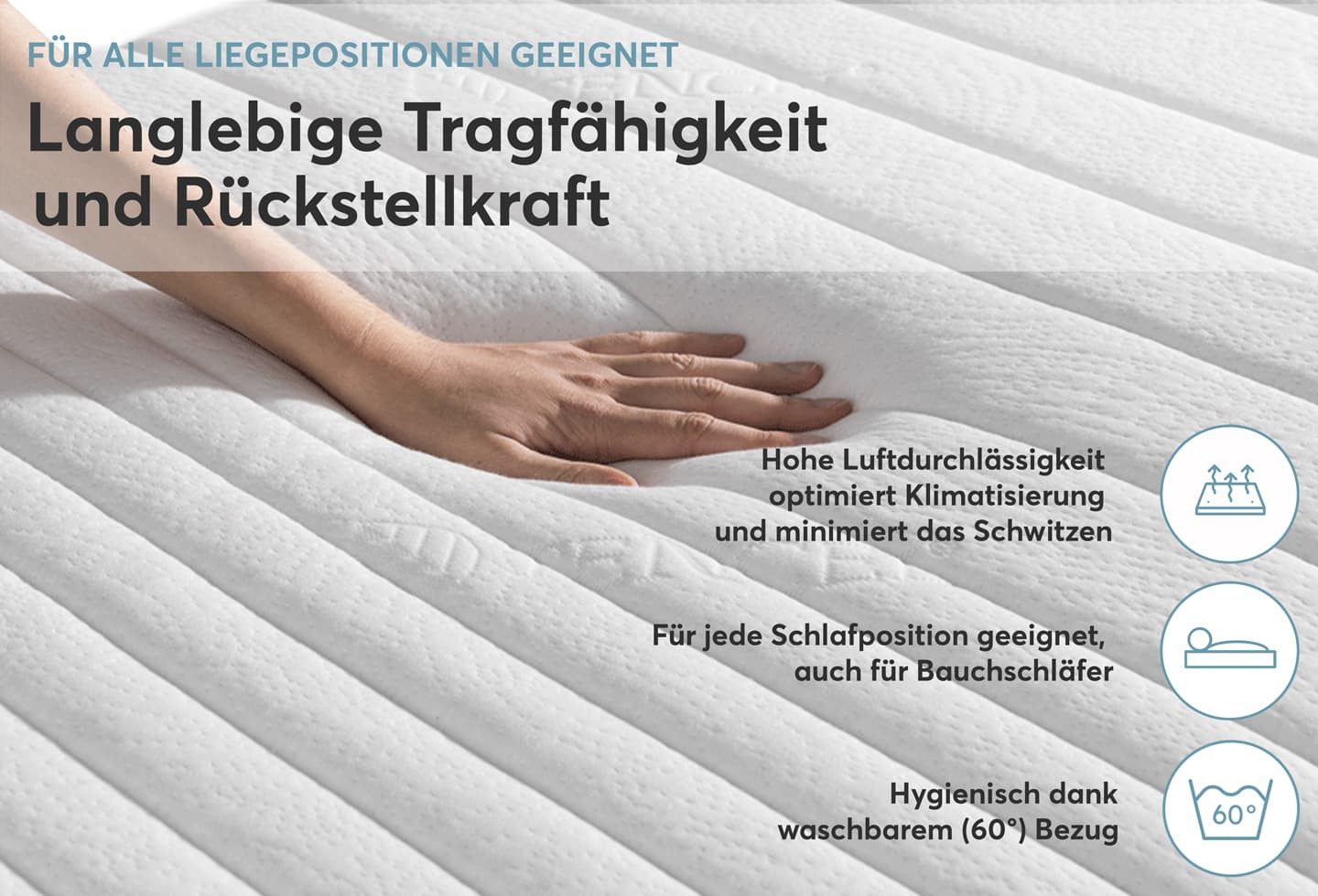 Federkernmatratze Ergo-SPRING, RAVENSBERGER Matratzen, 25 cm hoch, Ergonomisch, 5 Liegeelemente, 7 Zonen, Made in Germany, Tencelbezug – Bild 5 von 5