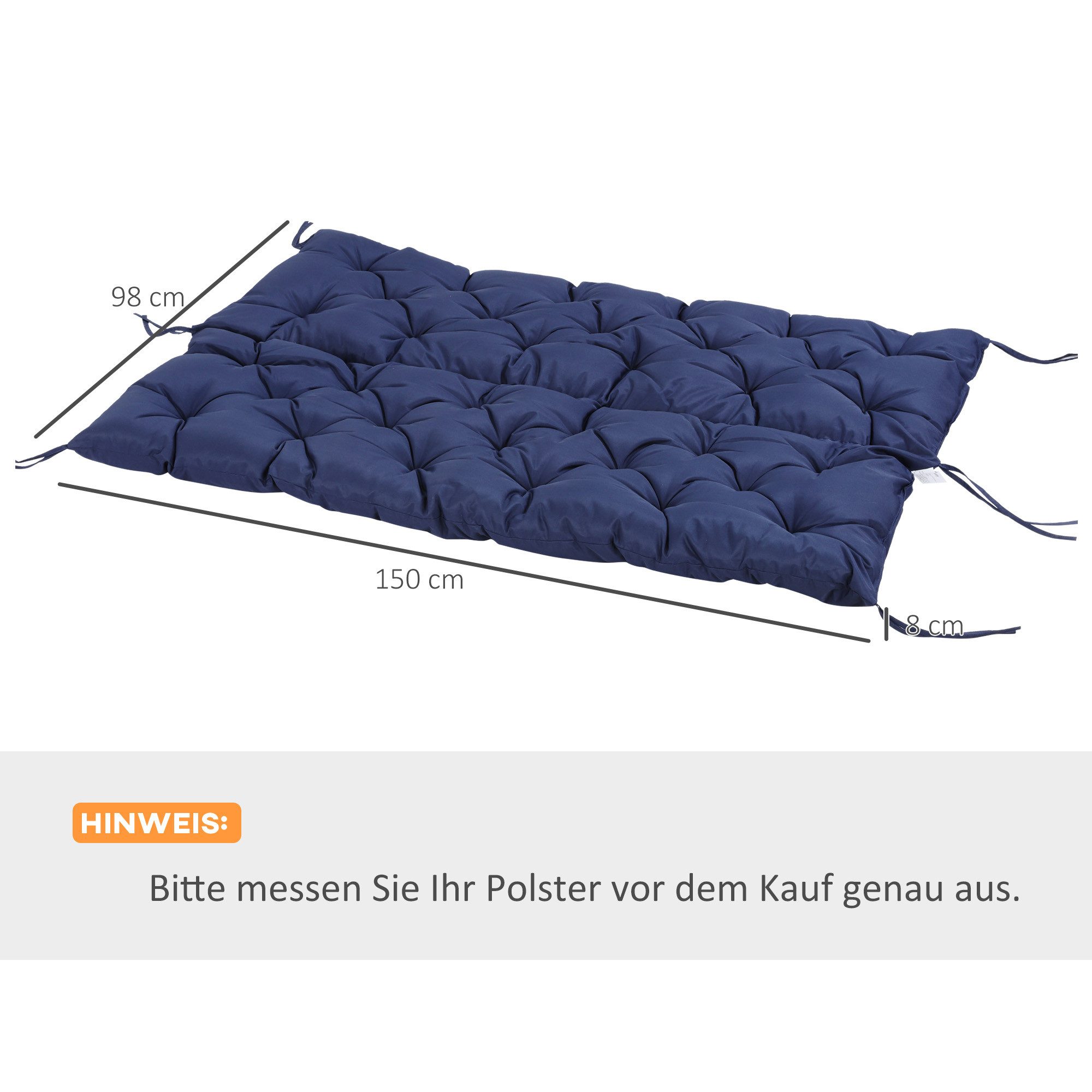 Outsunny Bankauflage 3 Sitzer, 150 x 98 x 8 cm, mit Bändern, Outdoor/Indoor, (Set, 1 St., 1 Sitzkissen), für Gartenmöbel, Fensterbank Sitzbank, Hollywoodschaukel, Blau