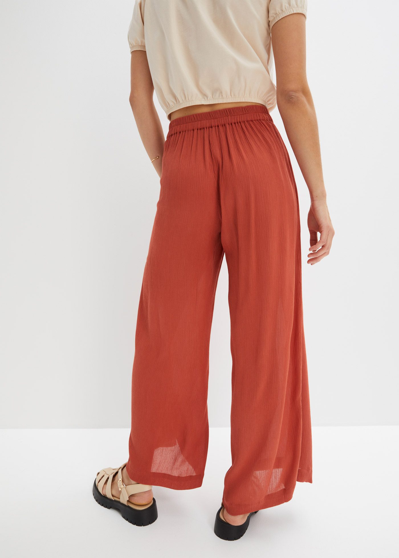 bonprix Stoffhose aus Viskose, mit Schnürung, Regular Fit, mit weitem Bein