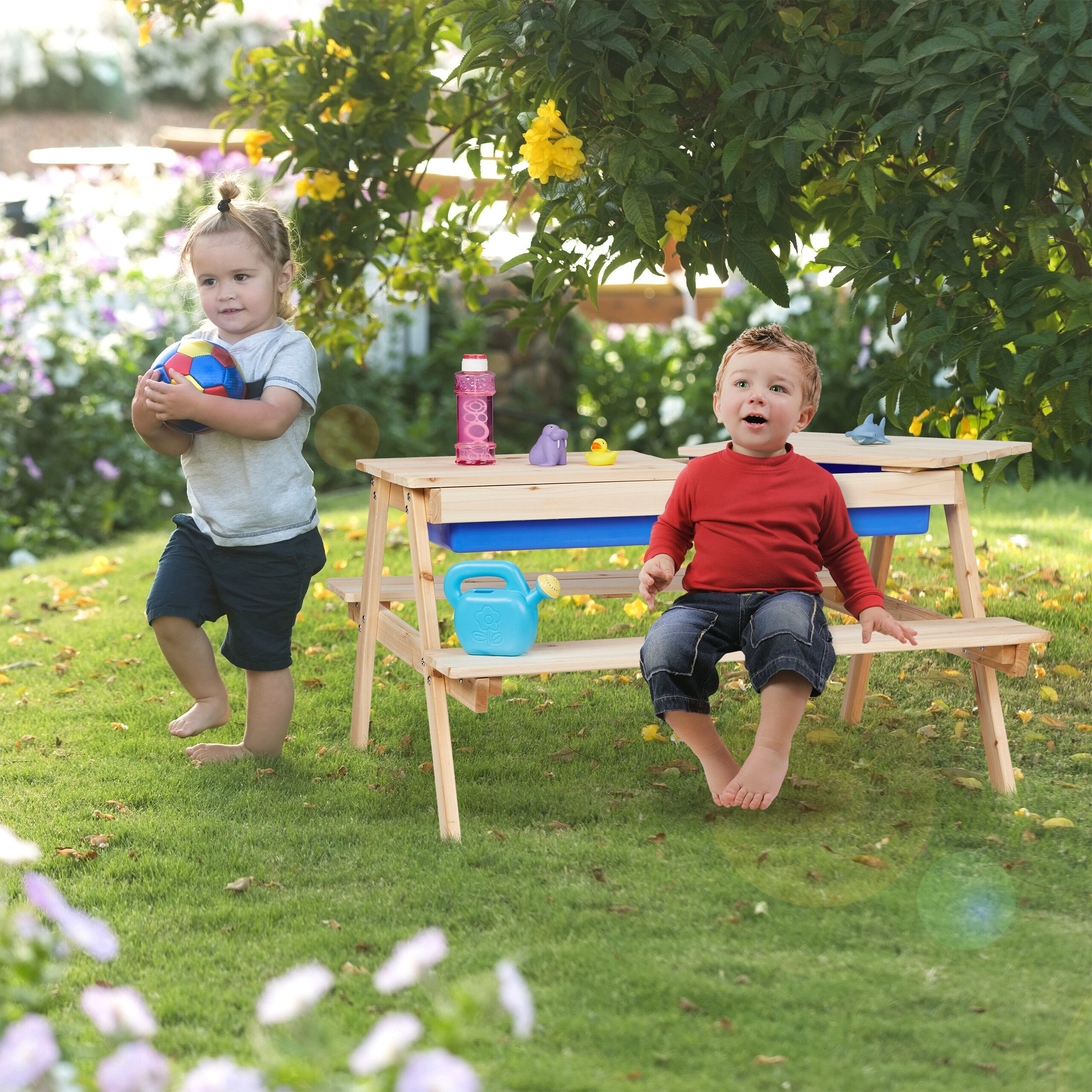 relaxdays children's seating set, wooden, with mud table