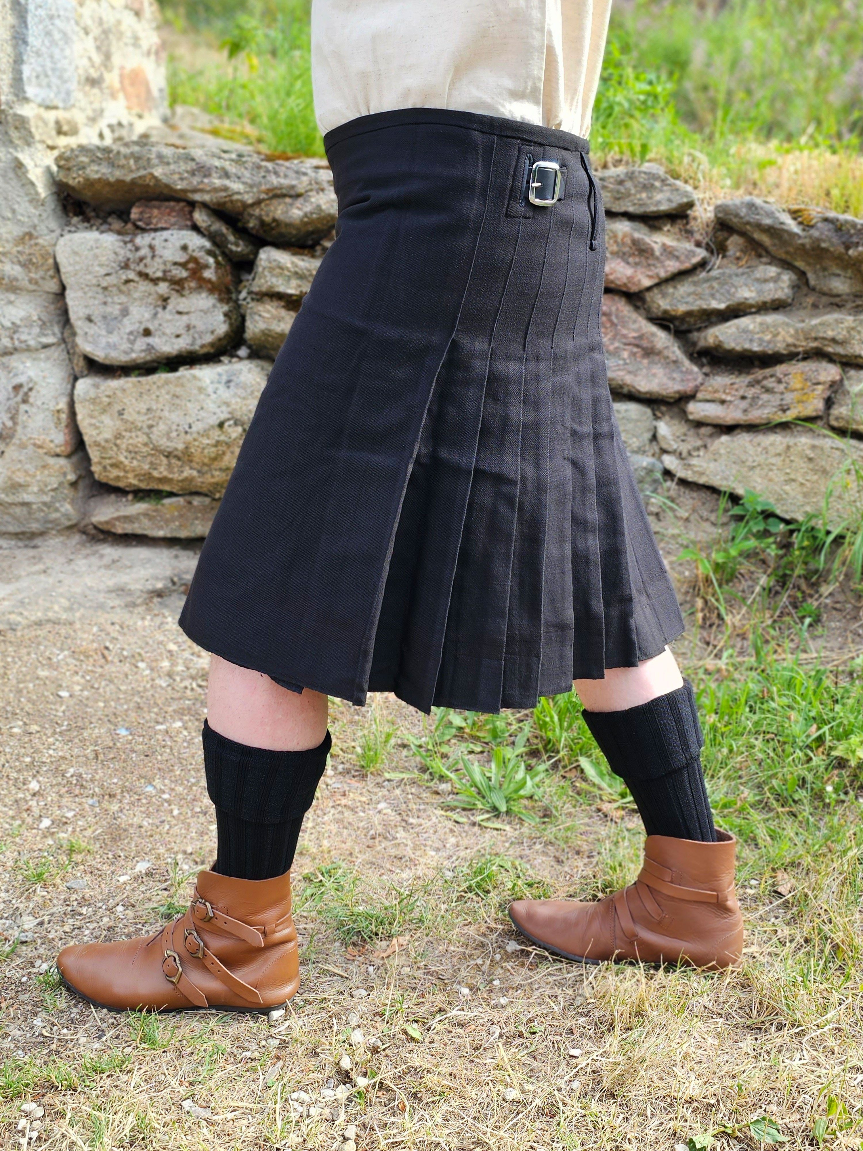 Vehi Mercatus Wikinger-Kostüm Schottenrock schwarz, 8 Yard Kilt