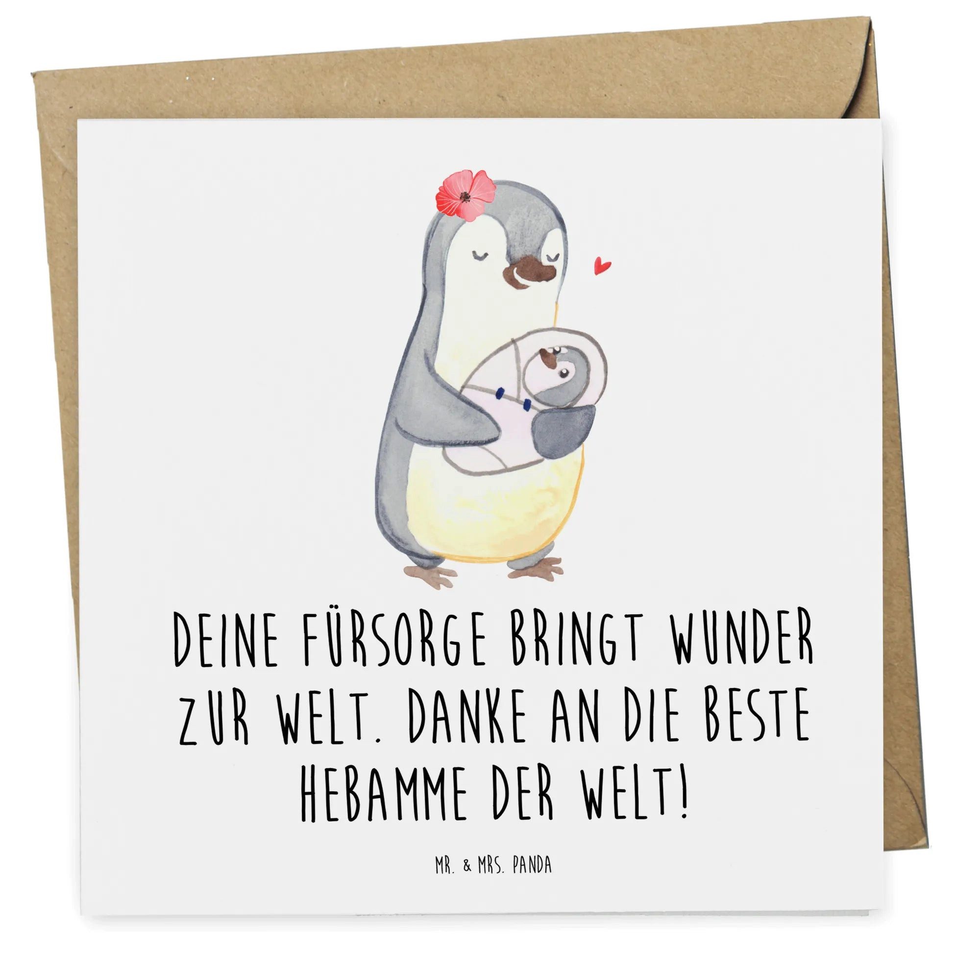 Mr. & Mrs. Panda Grußkarte Beste Hebamme - Weiß - Geschenk, nliebe, Karte, Dankbarkeit, Fürsorge, Hochglänzende Oberfläche