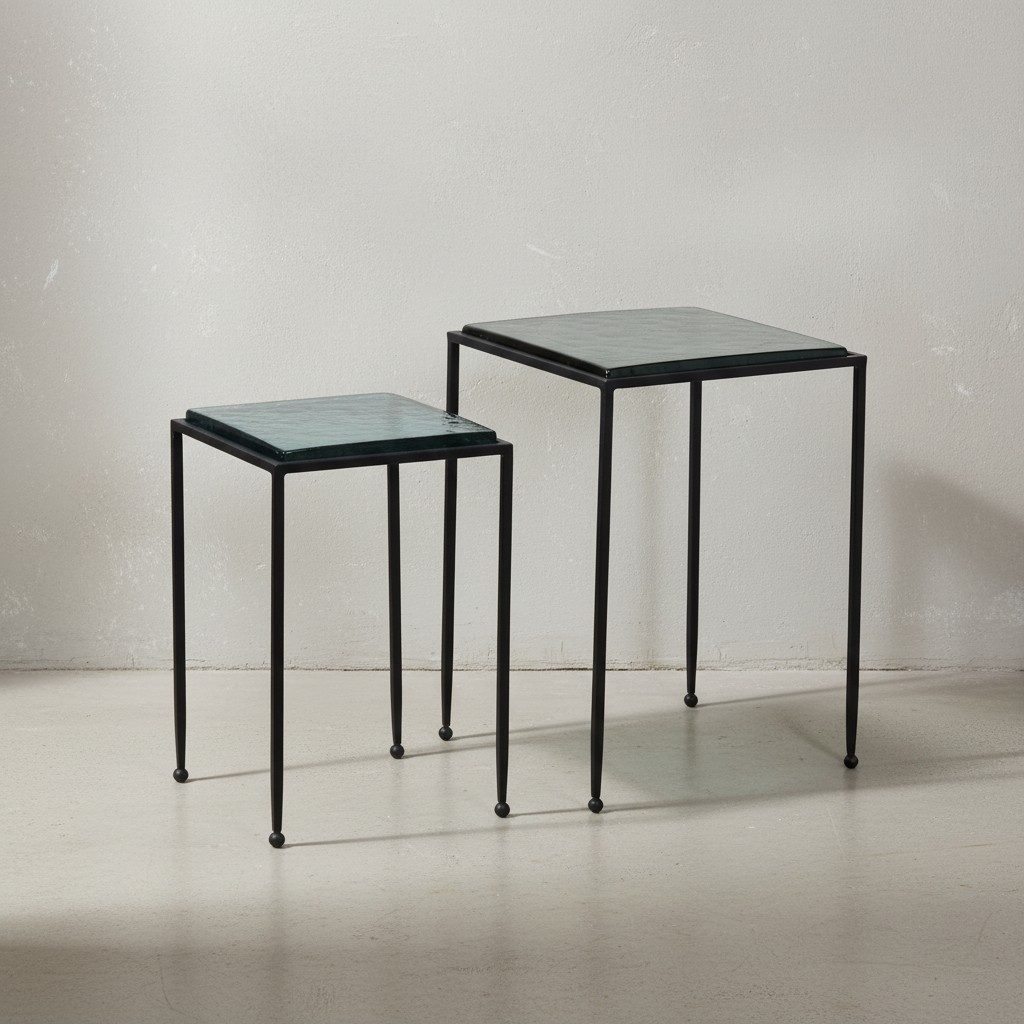 KADIMA DESIGN Satztisch Beistelltisch 2er Set Blau Schwarz Design Satztisch Glas Metall (Sofatisch 2-teilig abnehmbare Tischplatte), Eckig, Wohnzimmertisch Modern, Ausgefallener Couchtisch Quadratisch