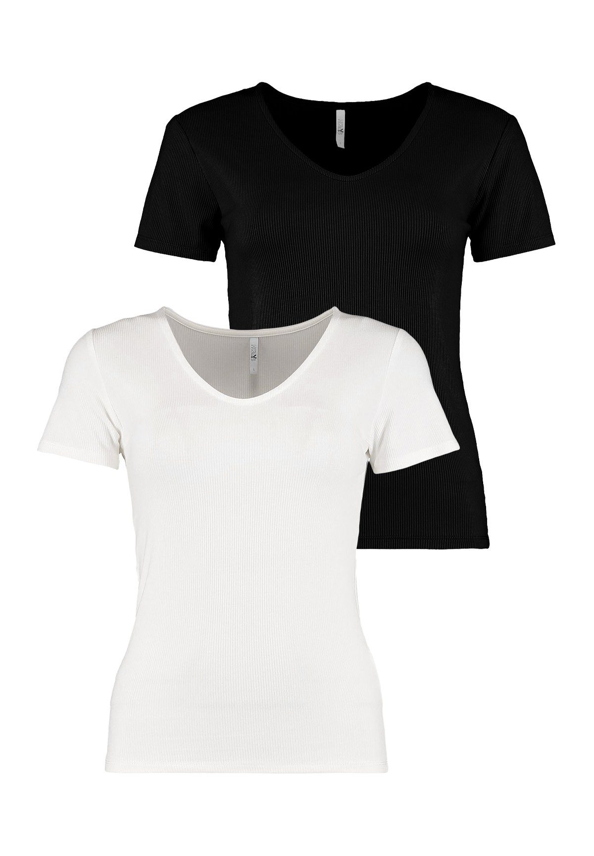 in T-Shirt (2-tlg) Top Stretch 6916 Geripptes 2-er HaILY\'S Schwarz-Weiß Oberteil Pack T-Shirt