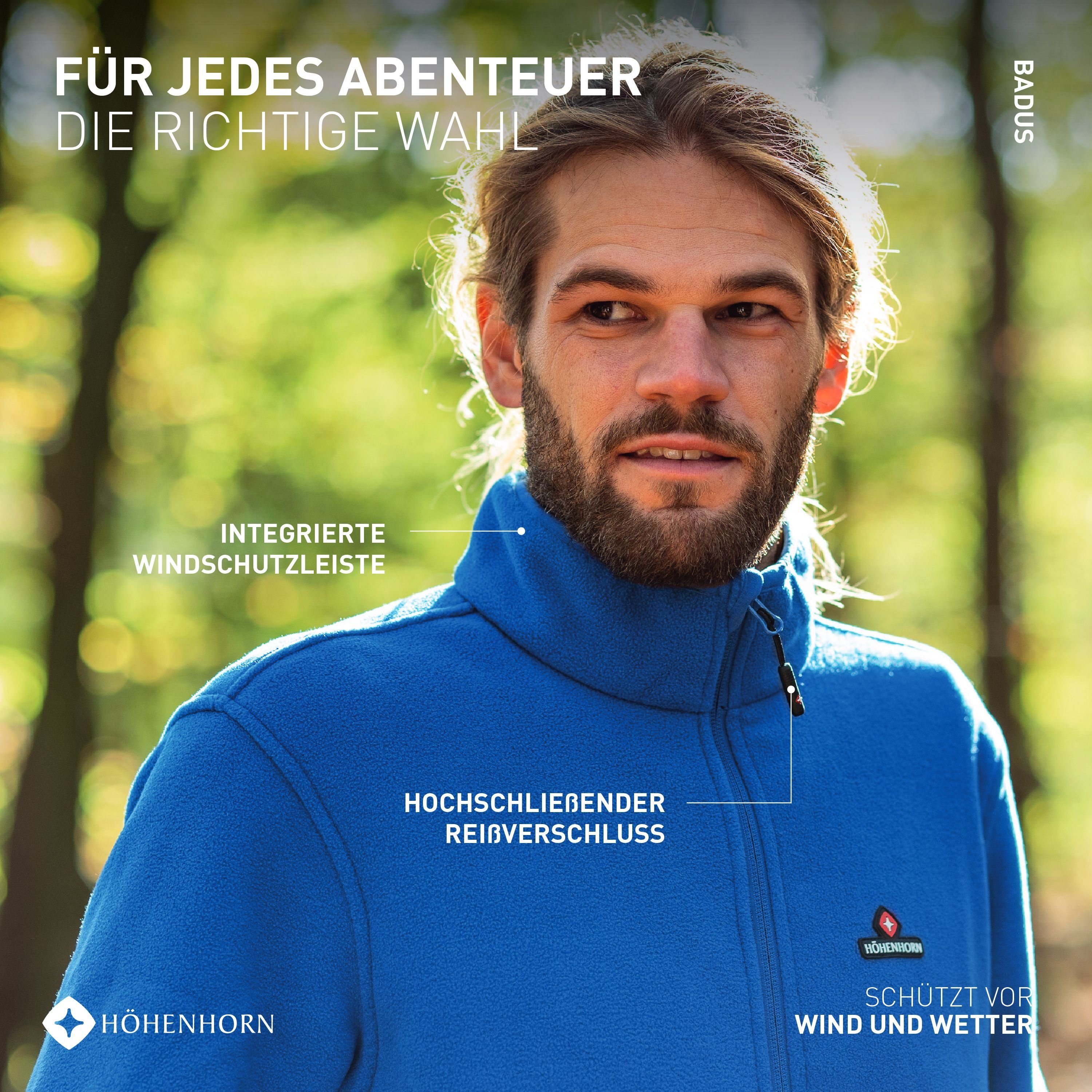 Höhenhorn Fleecejacke Badus Herren Fleece Jacke für Männer Outdoor Freizeit weicher Microfleece, Quick-Grip Paracord Zipper
