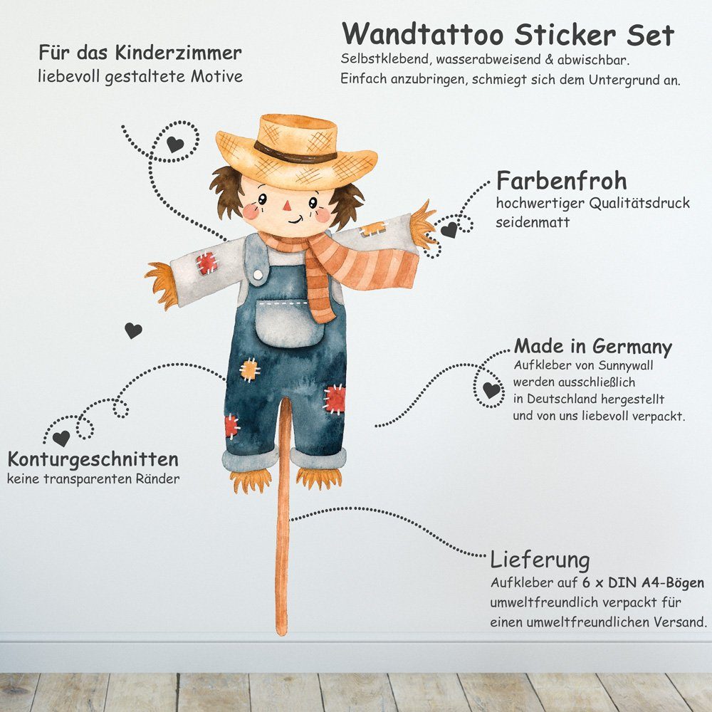 Sunnywall Wandtattoo Bauernhof - Wandtattoo Kinderzimmer Baby Wandaufkleber (6 St), konturgeschnitten