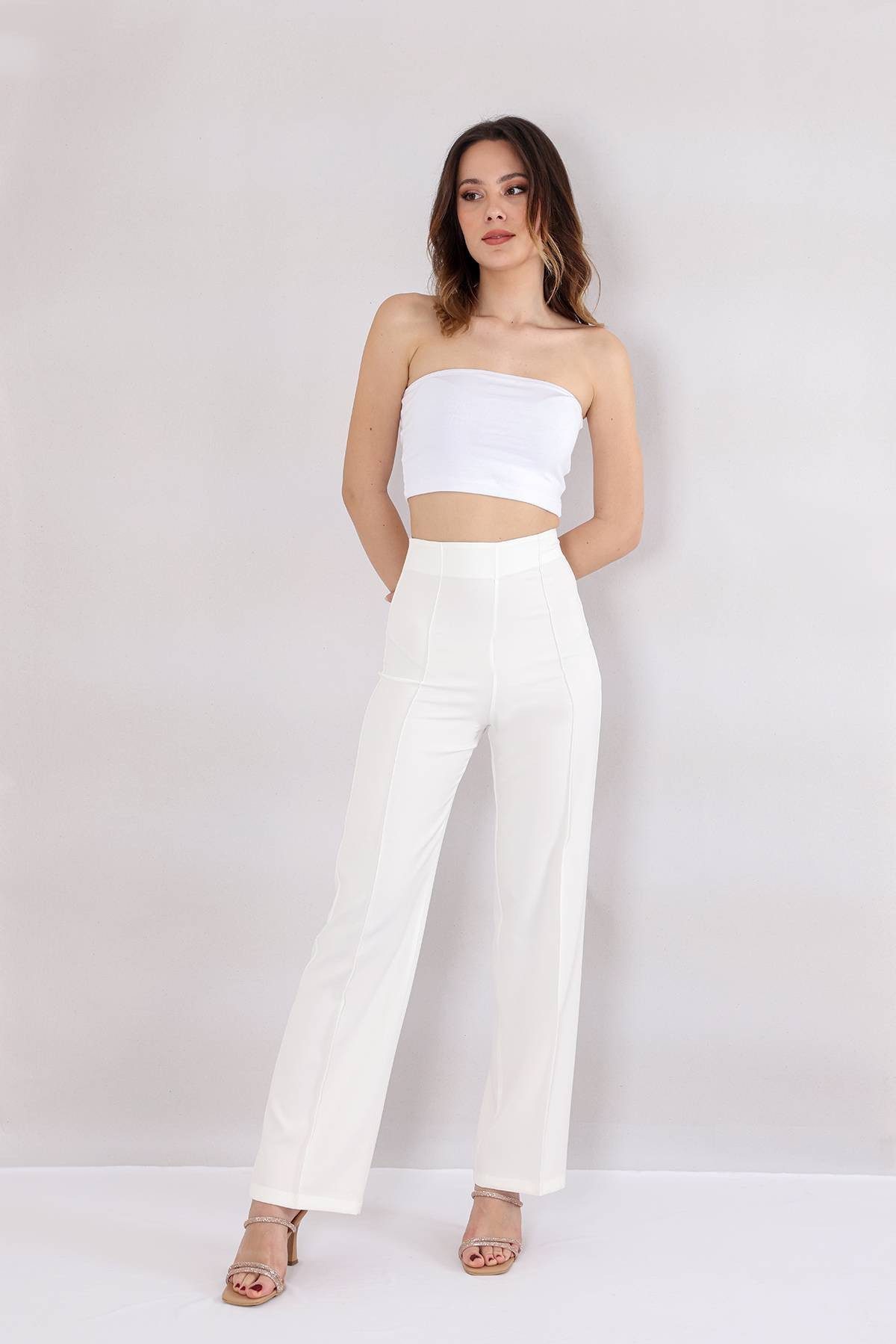 fashionshowcase Bootcuthose Damen Hose Hochtailliert Krepphose günstig online kaufen