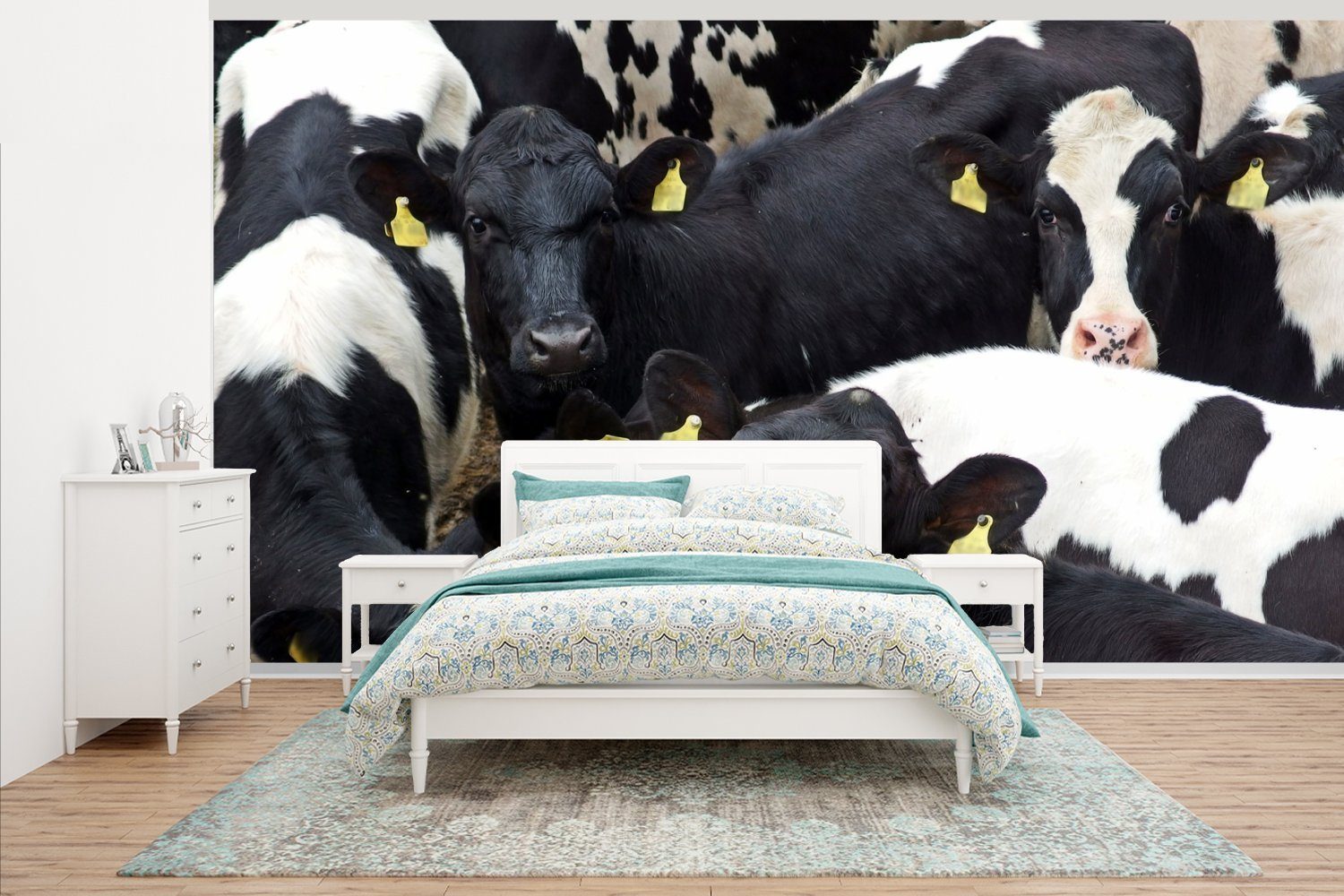 MuchoWow Fototapete Kuh - Herde - Bauernhof - Tiere, Matt, bedruckt, (7 St), Vliestapete für Wohnzimmer Schlafzimmer Küche, Fototapete