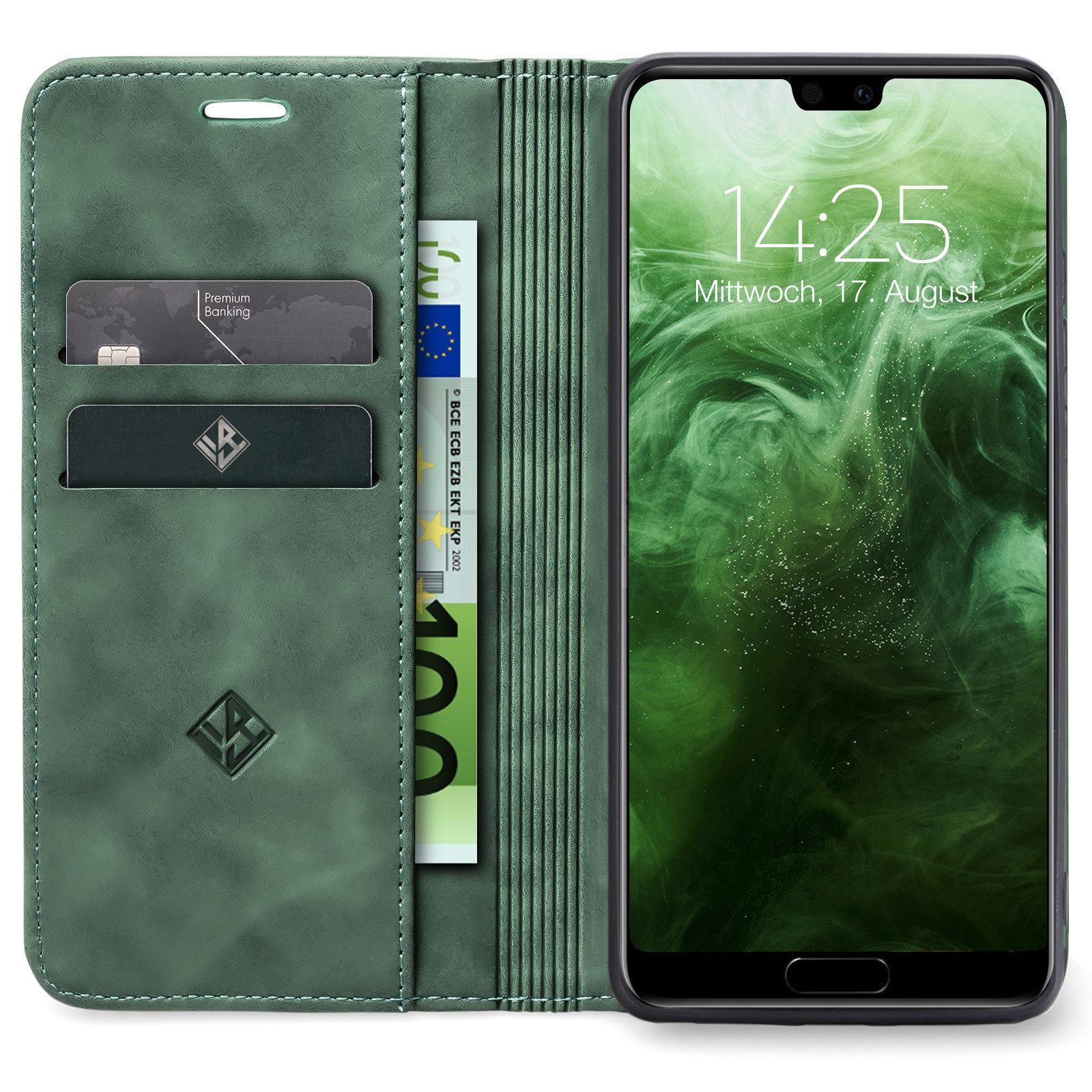 Tec-Expert Handyhülle Tasche Hülle für Huawei P20 5.8 Zoll, 5.8, Cover Klapphülle Case mit Kartenfach Fliphülle aufstellbar