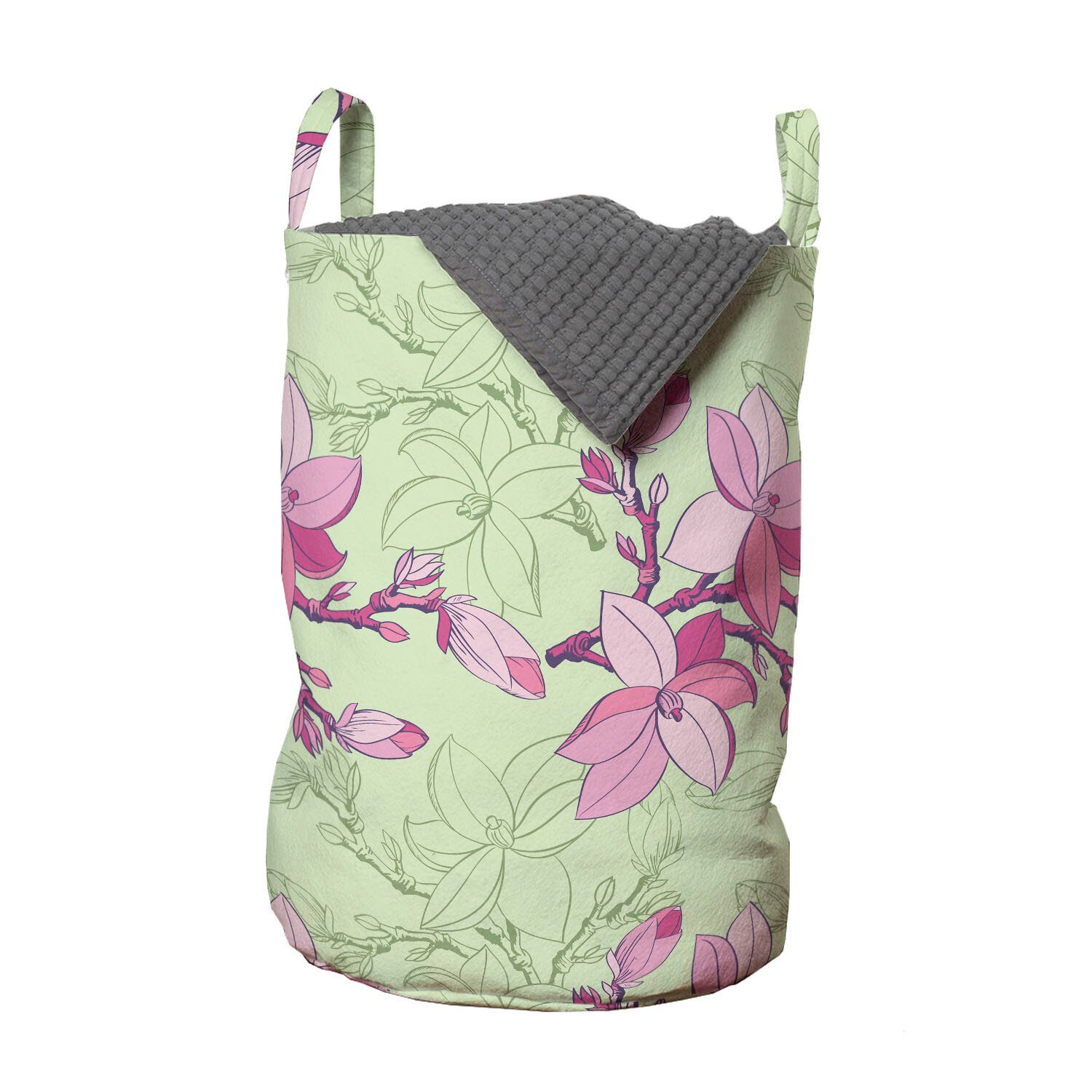 Abakuhaus Wäschesäckchen Wäschekorb mit Griffen Kordelzugverschluss für Waschsalons, Blumen Pinkish Blumen-Silhouetten