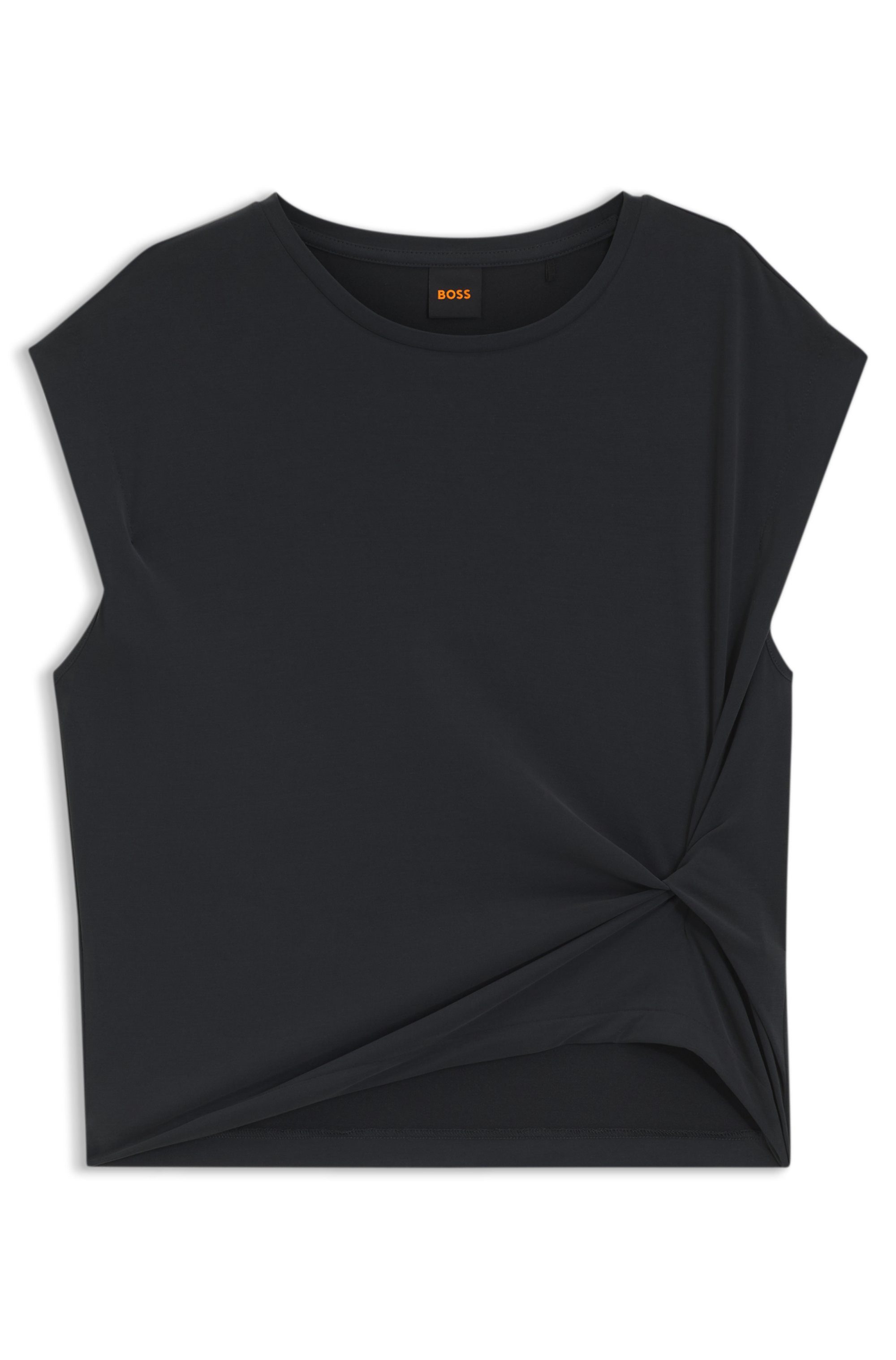 BOSS ORANGE Kurzarmshirt Ebony Premium Damenmode mit Wickel-Detail, Rundhals – Bild 5 von 5