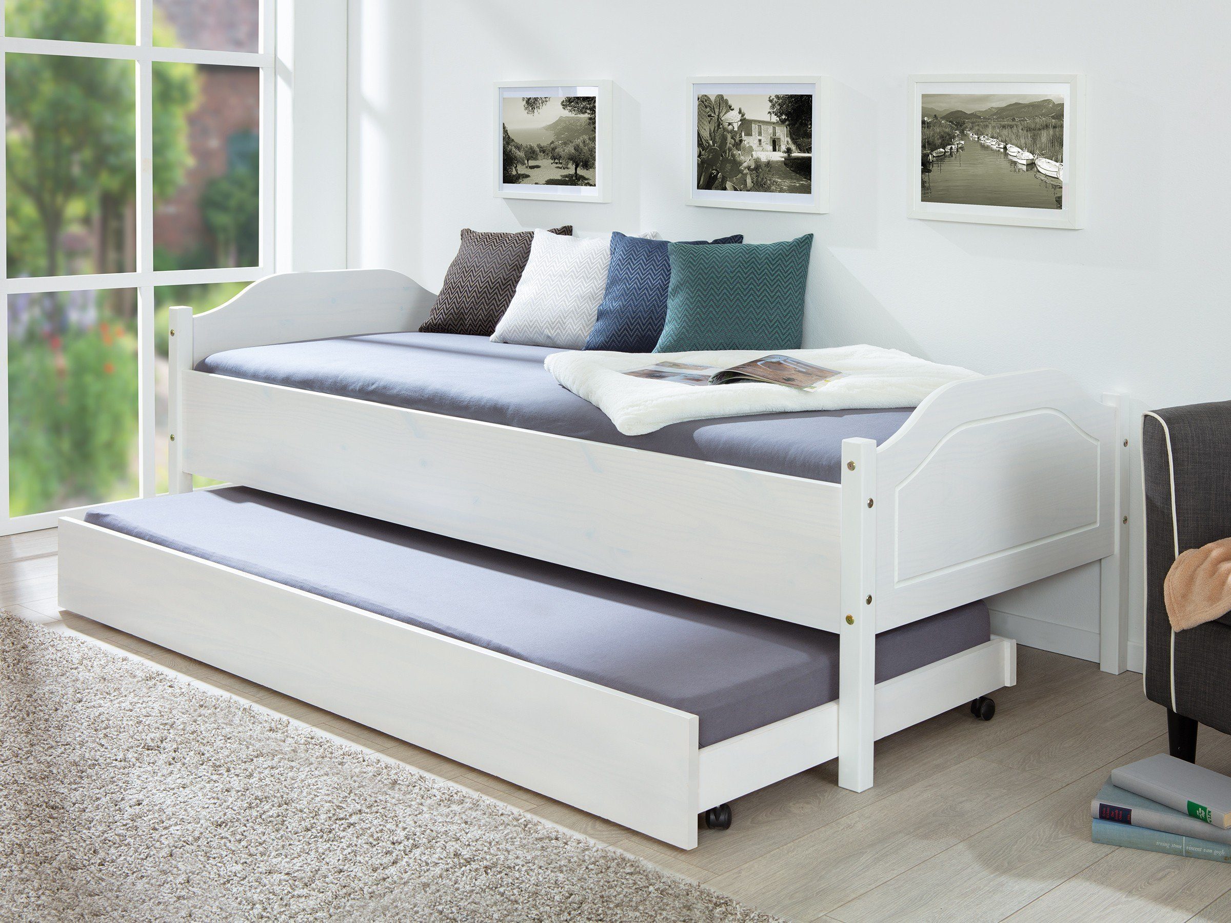Inter Link Bettschubkasten aus Massivholz in Weiss (BxHxT: 199x22x94 cm)