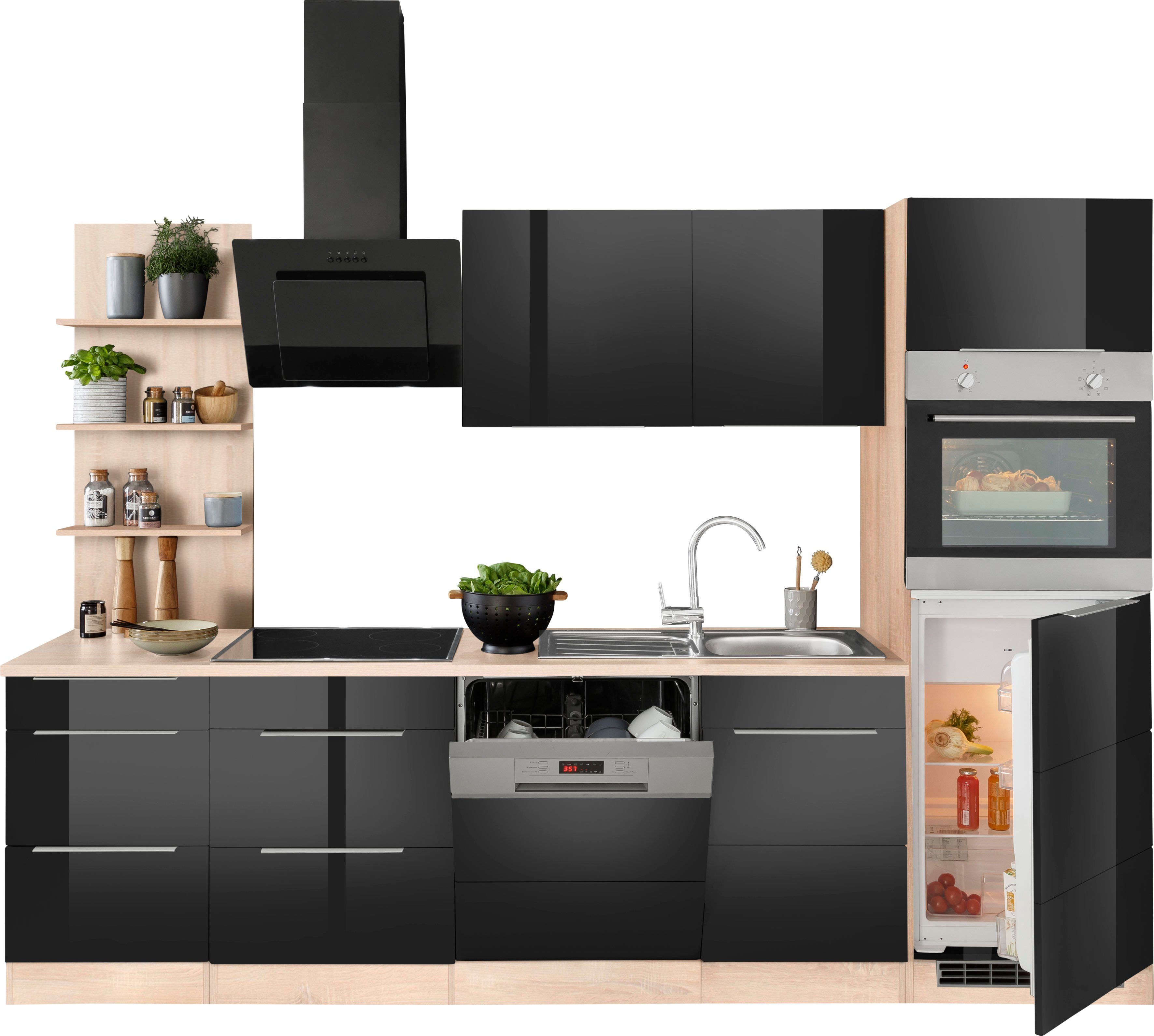 KOCHSTATION Küchenzeile KS-Brindisi Breite 280 cm, wahlweise mit E-Geräten und Induktion, mit MDF-Fronten und Regal