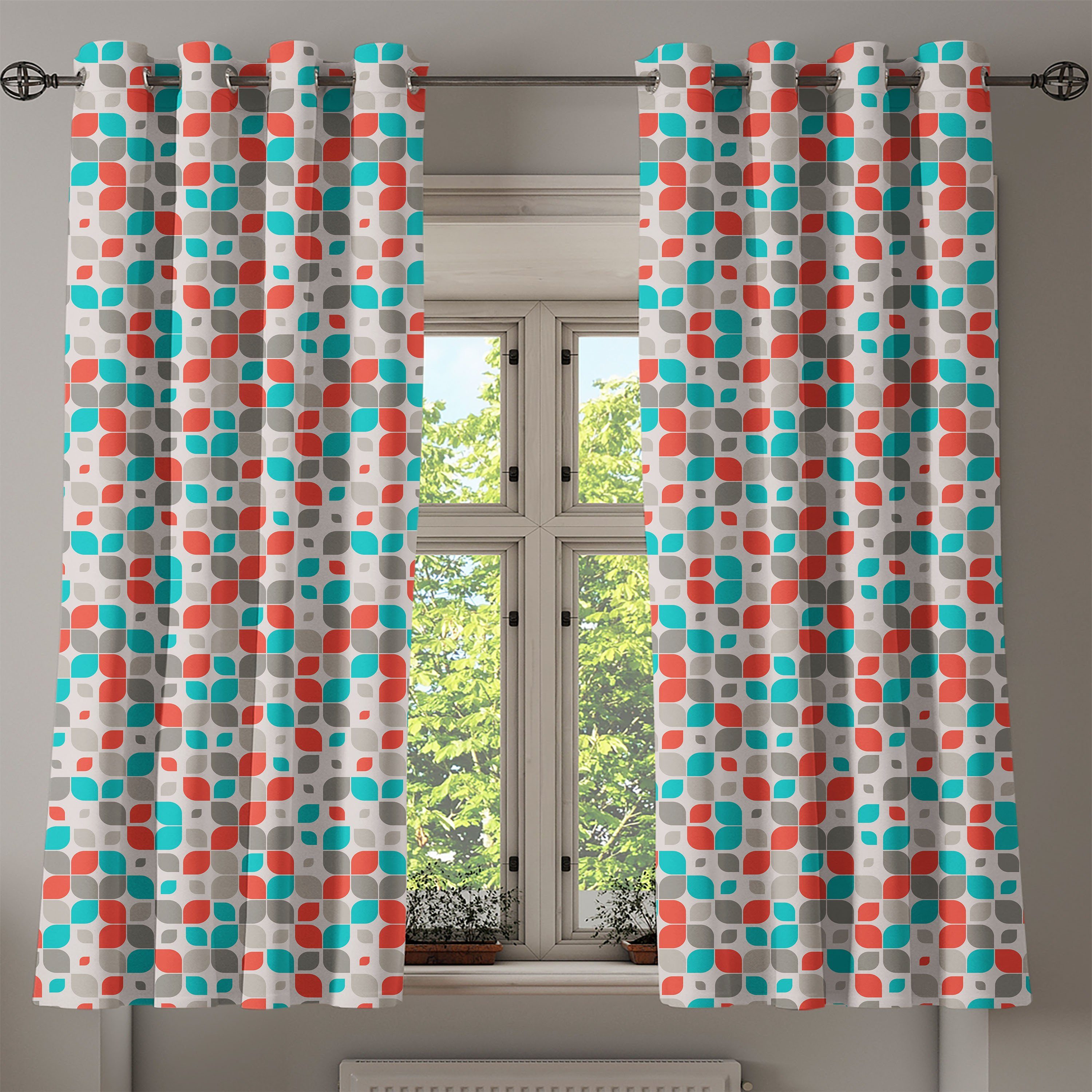 Gardine Dekorative 2-Panel-Fenstervorhänge für Retro Schlafzimmer Abakuhaus, Mosaik-Blumen Abstrakte Wohnzimmer