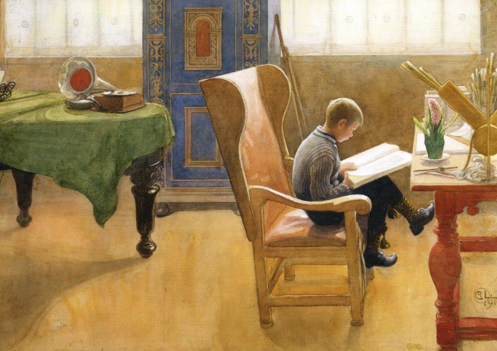 Postkarte Kunstkarte Carl Larsson "Esbjörn im Lehnstuhl"