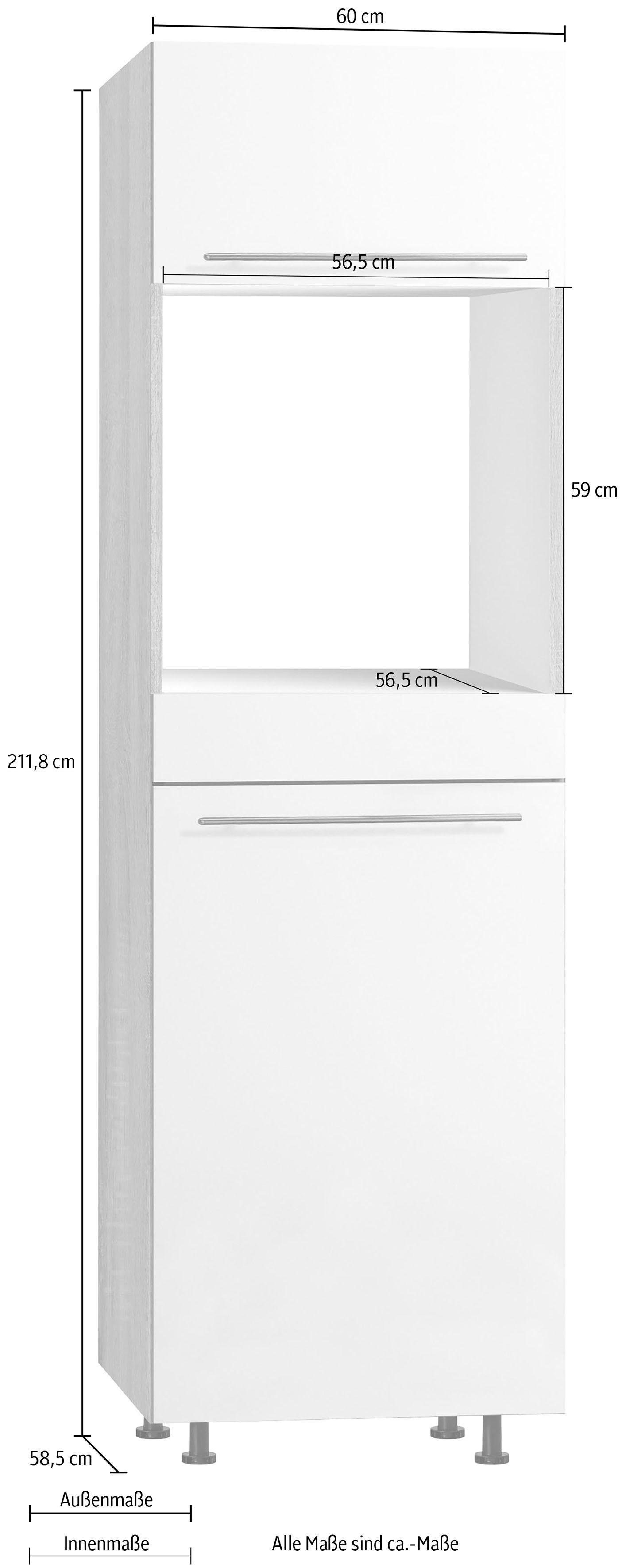 OPTIFIT Hochglanz/akaziefarben 212 cm weiß höhenverstellbaren 60 Backofenumbauschrank cm akaziefarben hoch, breit, | Stellfüßen mit Bern