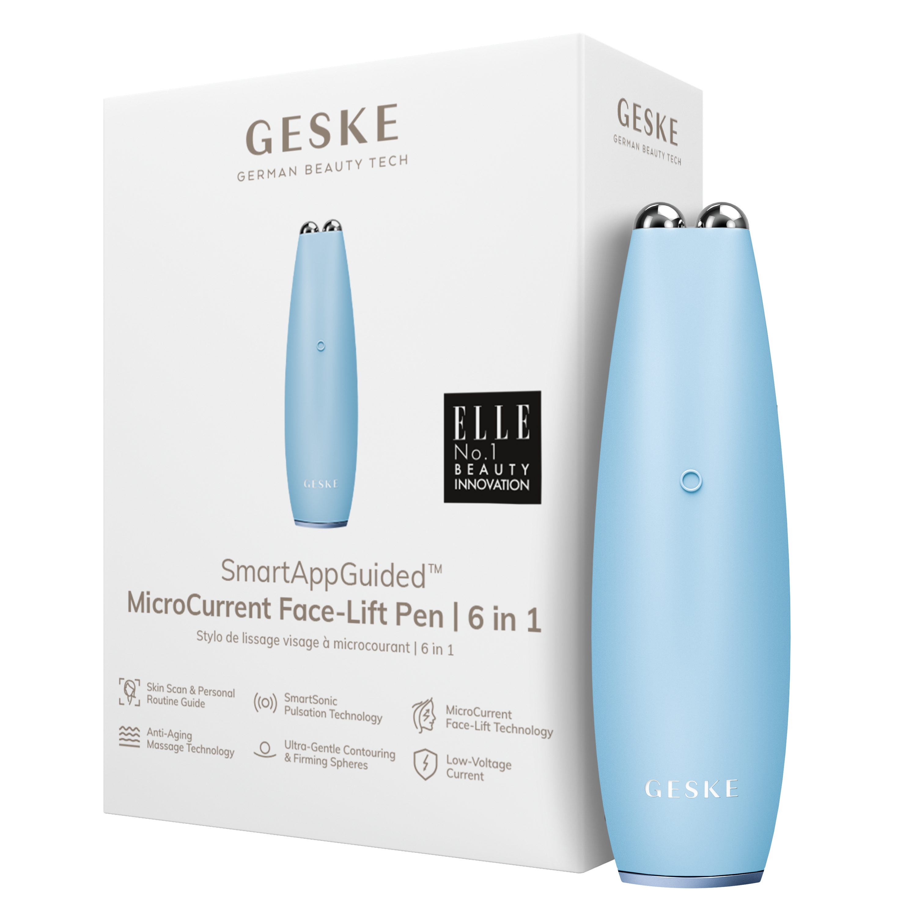 GESKE German Beauty Tech Enhancer SmartAppGuided™ MicroCurrent Face-Lift Pen 6 in 1, Packung (Gerät & USB-Ladekabel), 2-tlg., Gerät inkl. kostenloser APP (SmartAppGuided Device), Mit der GESKE App erhältst Du deine personalisierte Hautpflegeroutine.