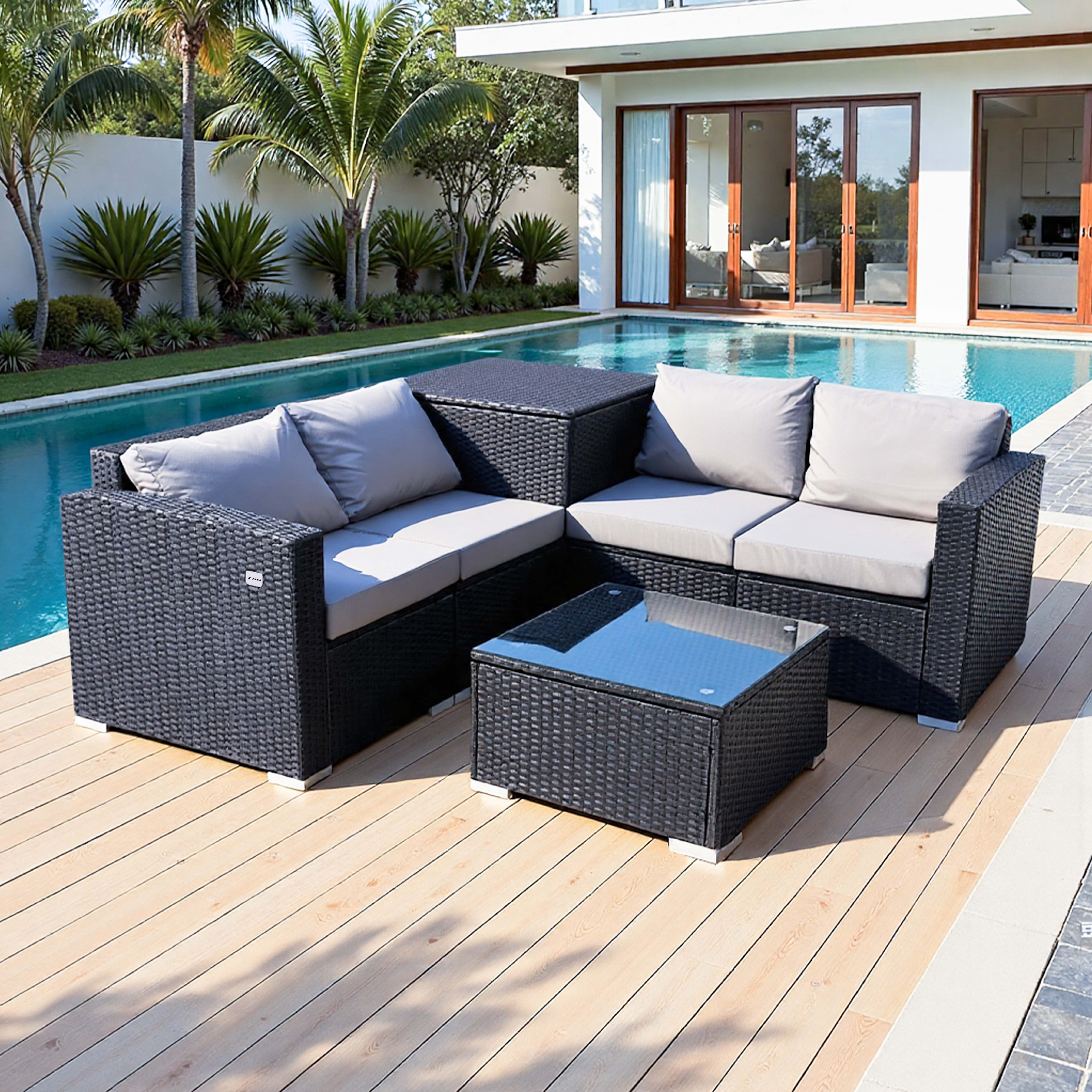 HOMAVO Gartenlounge-Set mit Beistelltisch, Aufbewahrungsbox & Abdeckung, (S günstig online kaufen