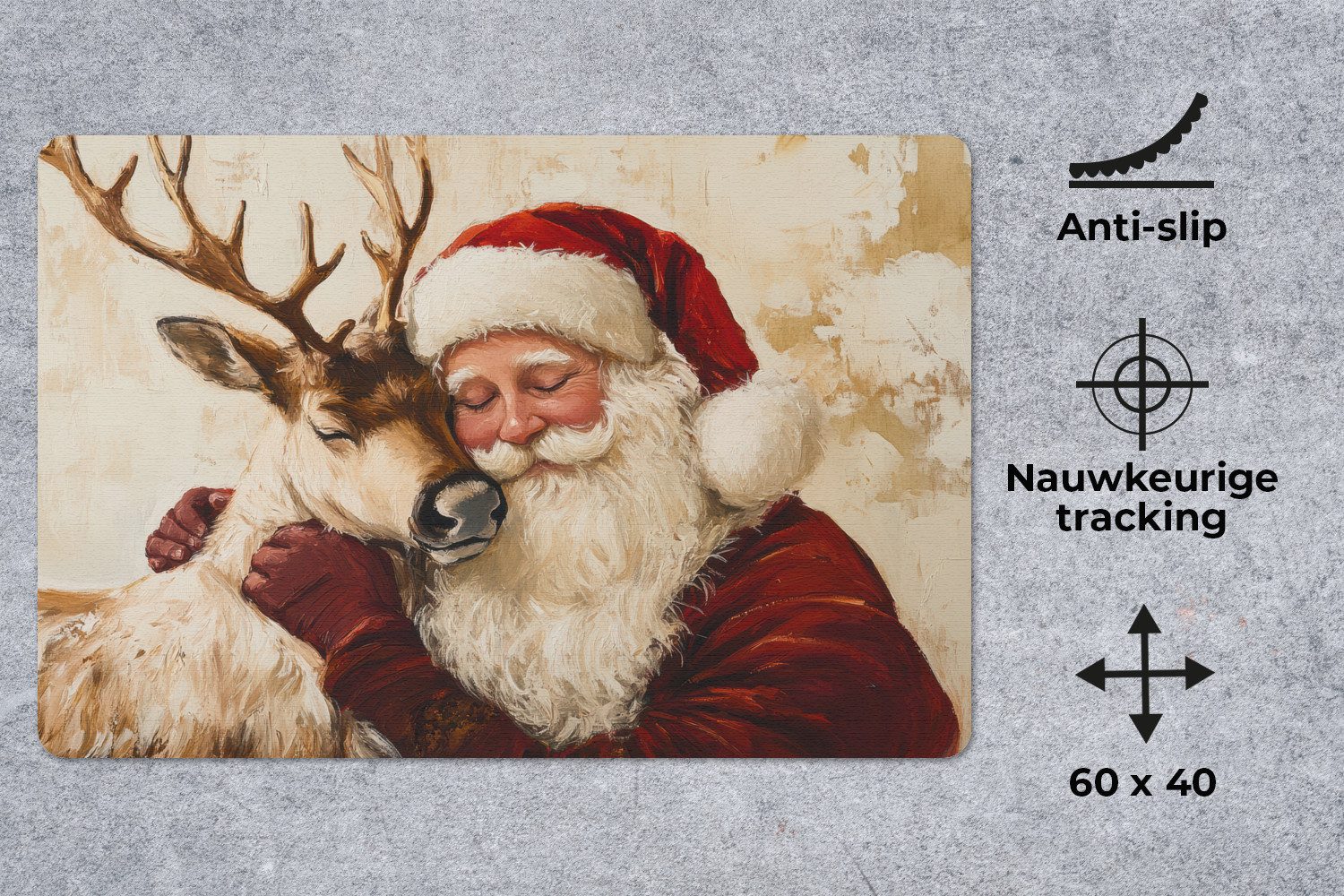 MuchoWow Mauspad Weihnachtsmann - Rentier - Weihnachten (1-St), Büro für Tastatur und Maus, Mousepad Gaming, Desk Mat, 60x40 cm