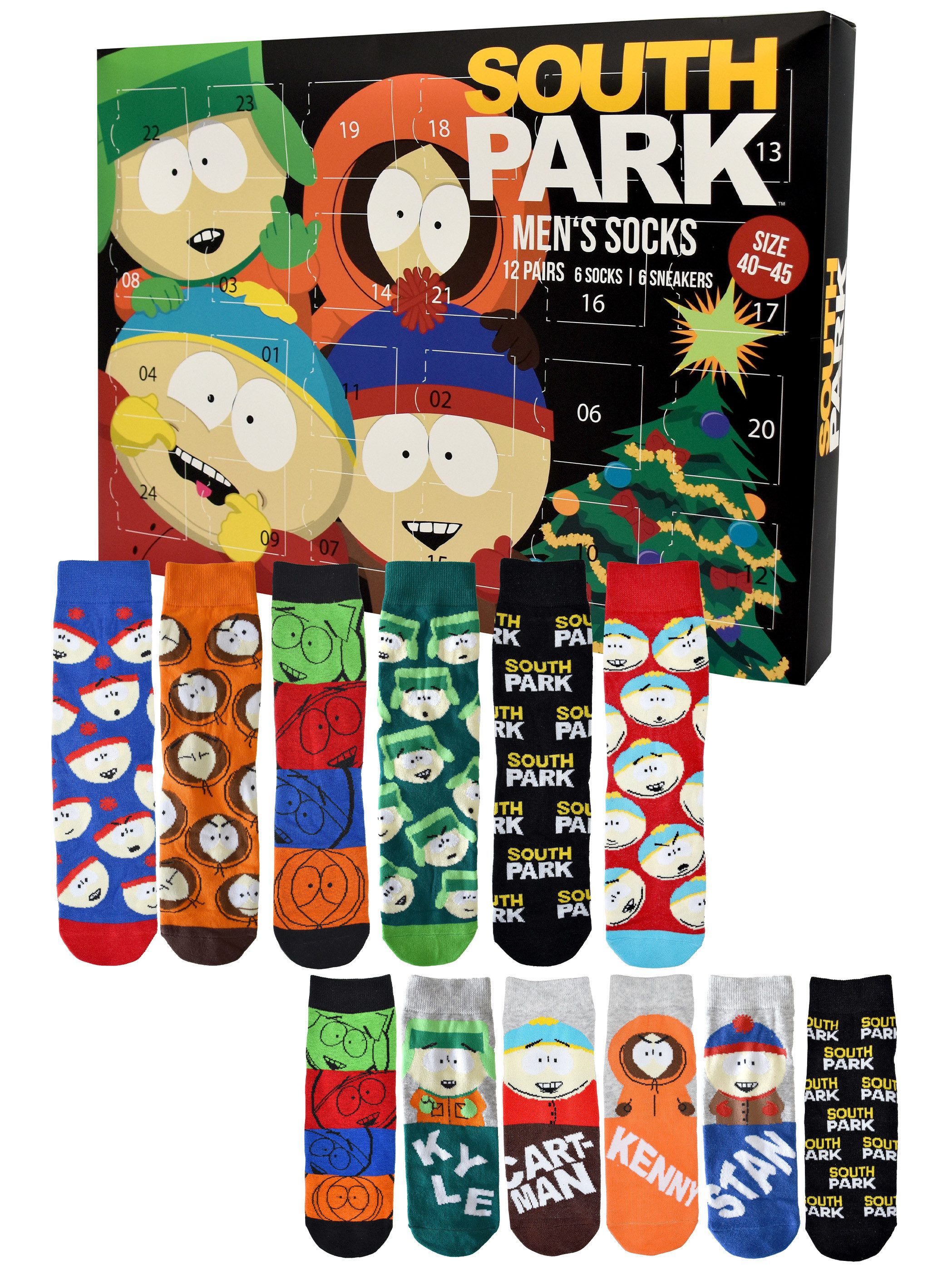 United Labels® Adventskalender South Park Socken Adventskalender mit 12 Paar Socken kurz und lang