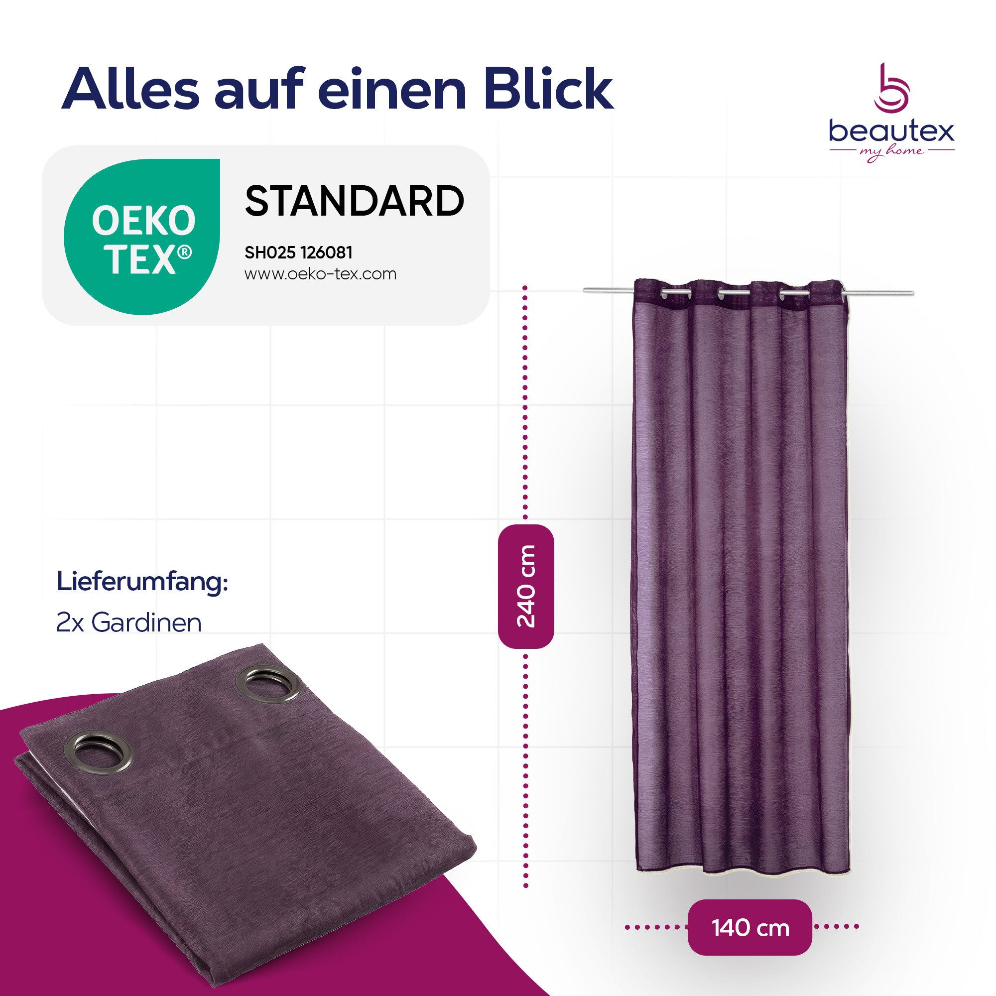 Beautex Gardine Transparente Gardine Dolly, wählbar mit Kräusel- und Ösen- Aufhängung (2 St), Ösen, transparent