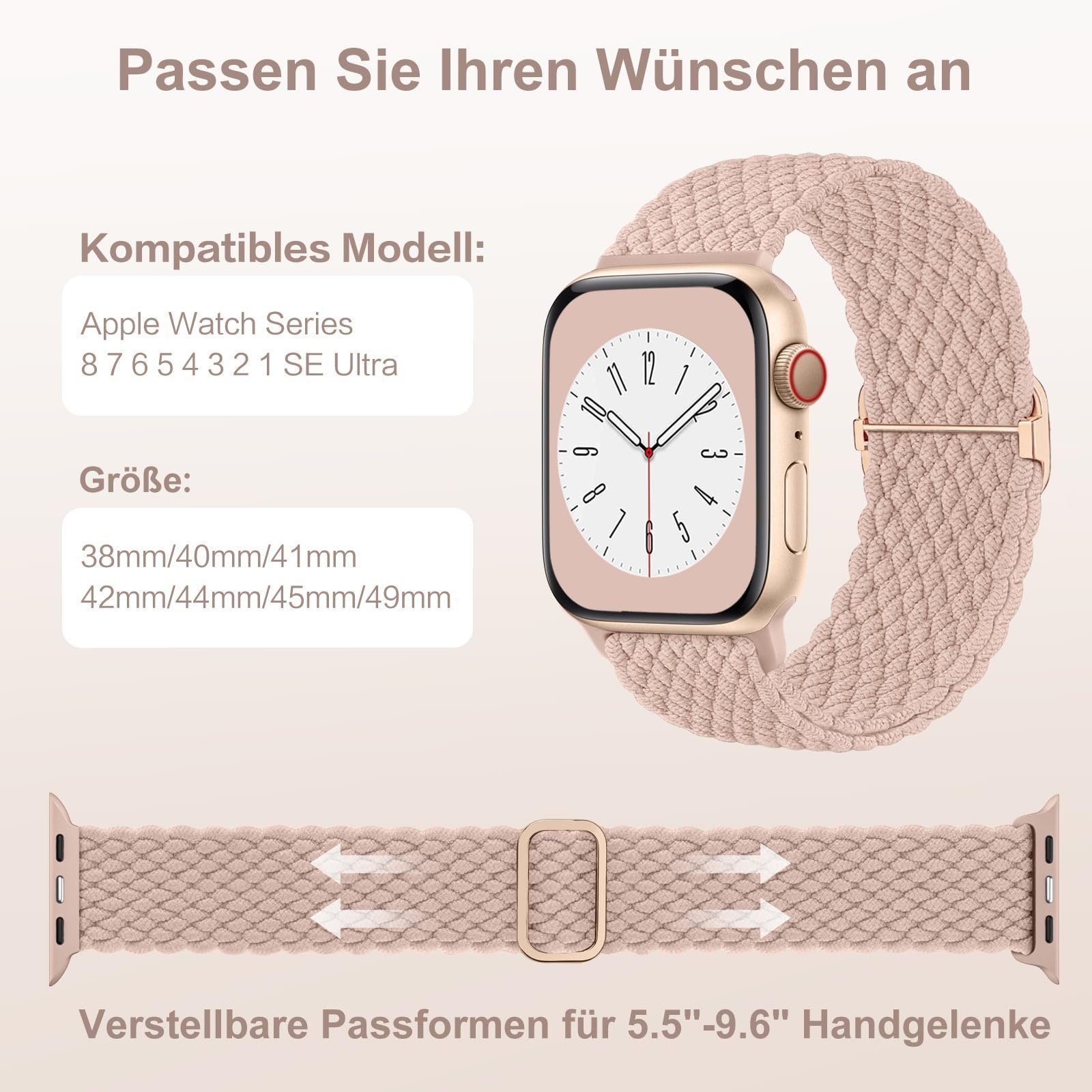 mit Geflochtenes Mutoy 38mm Watch Kompatibel 40mm Herren, iWatch Armband 41mm 8/7/6/5/4/3/2/1/Ultra/SE Apple für Uhrenarmbänder für Smartwatch-Armband Rosa Damen