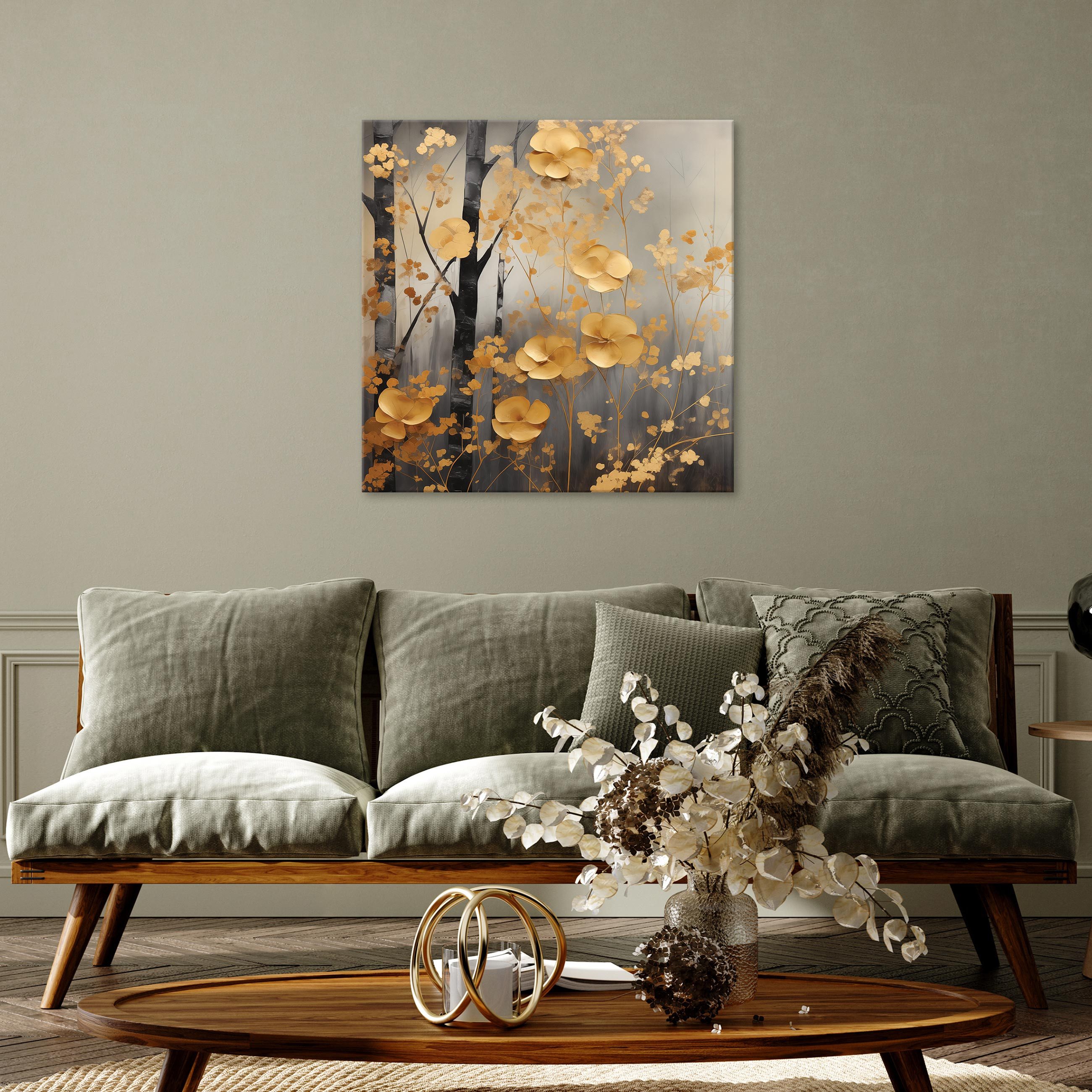 Wallarena Leinwandbild Abstrakt Blätter beige Abstrakt Wandbild XXL Leinwan günstig online kaufen