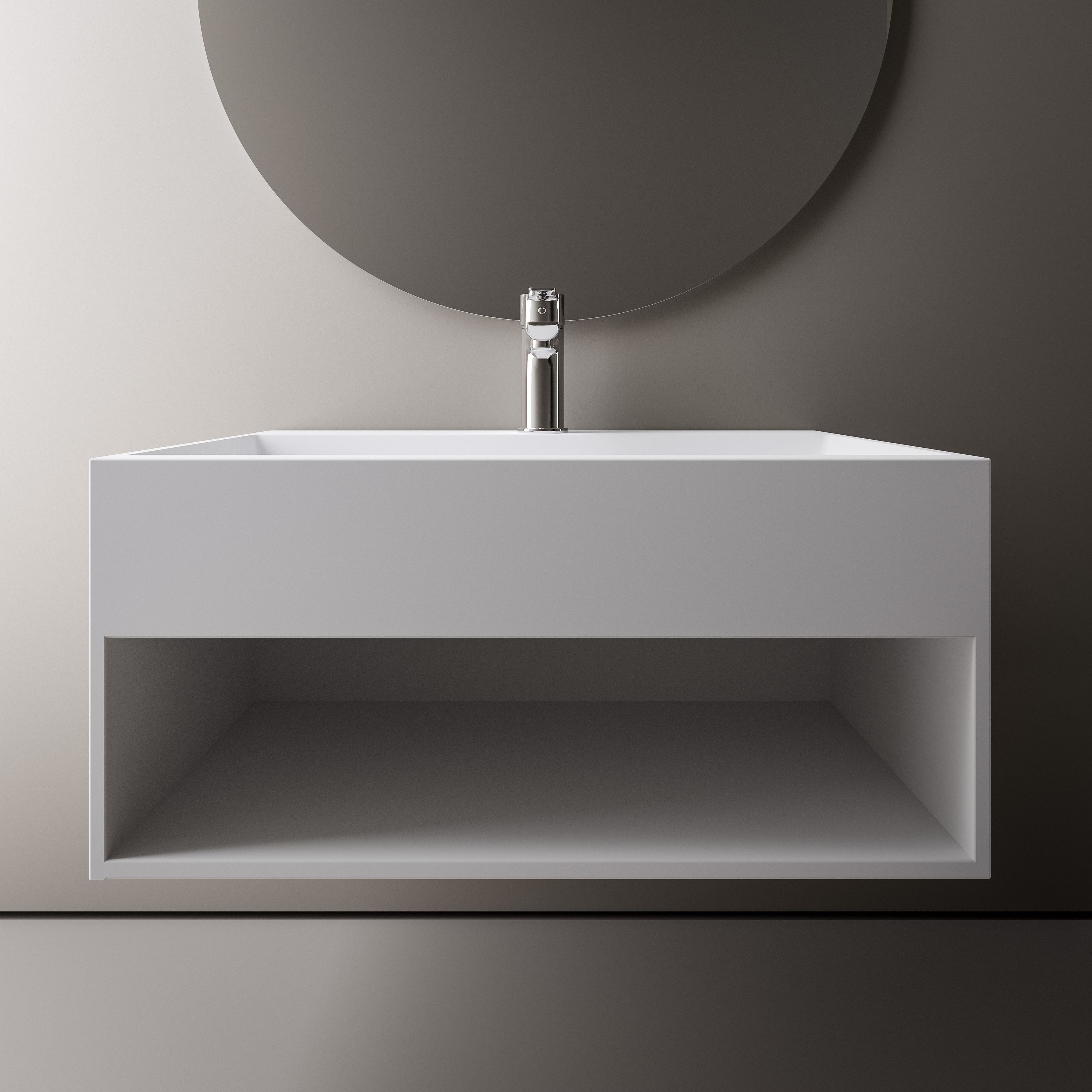 Bernstein Waschtisch TWG71 60cm Weiß matt, Wandwaschbecken mit Ablagefach und Ablaufrinne