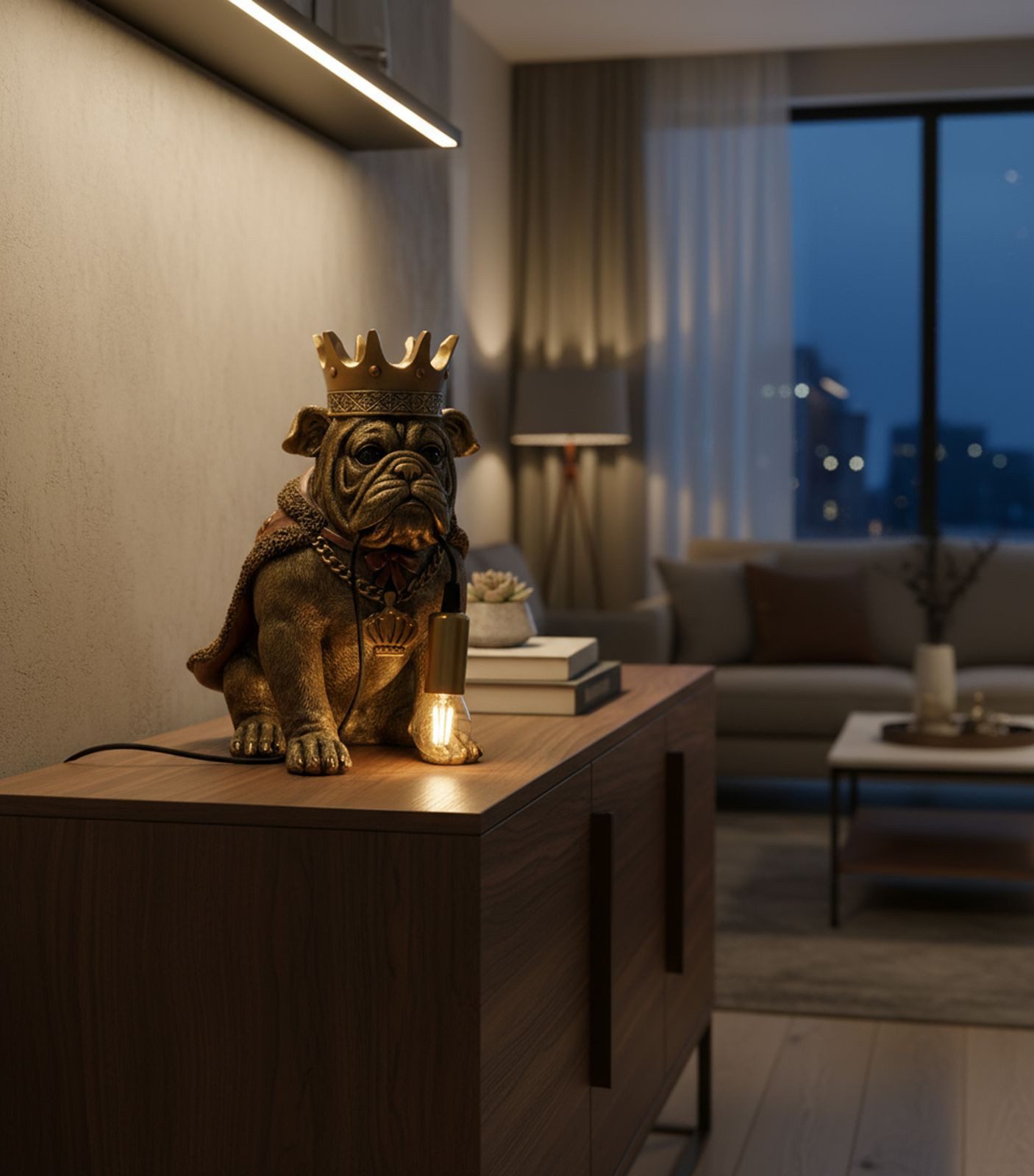 formano Tischleuchte Tischlampe Hund 33 cm Handbemalte Tierlampe Resin königliches Design, Ohne Leuchtmittel