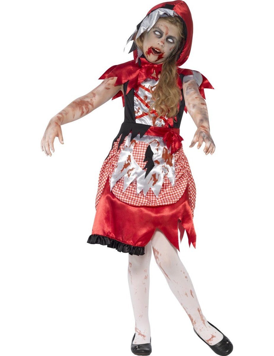 Smiffys Zombie-Kostüm Zombie Waldmädchen Halloween Kinderkostüm Märchen rot-weiss-schwarz