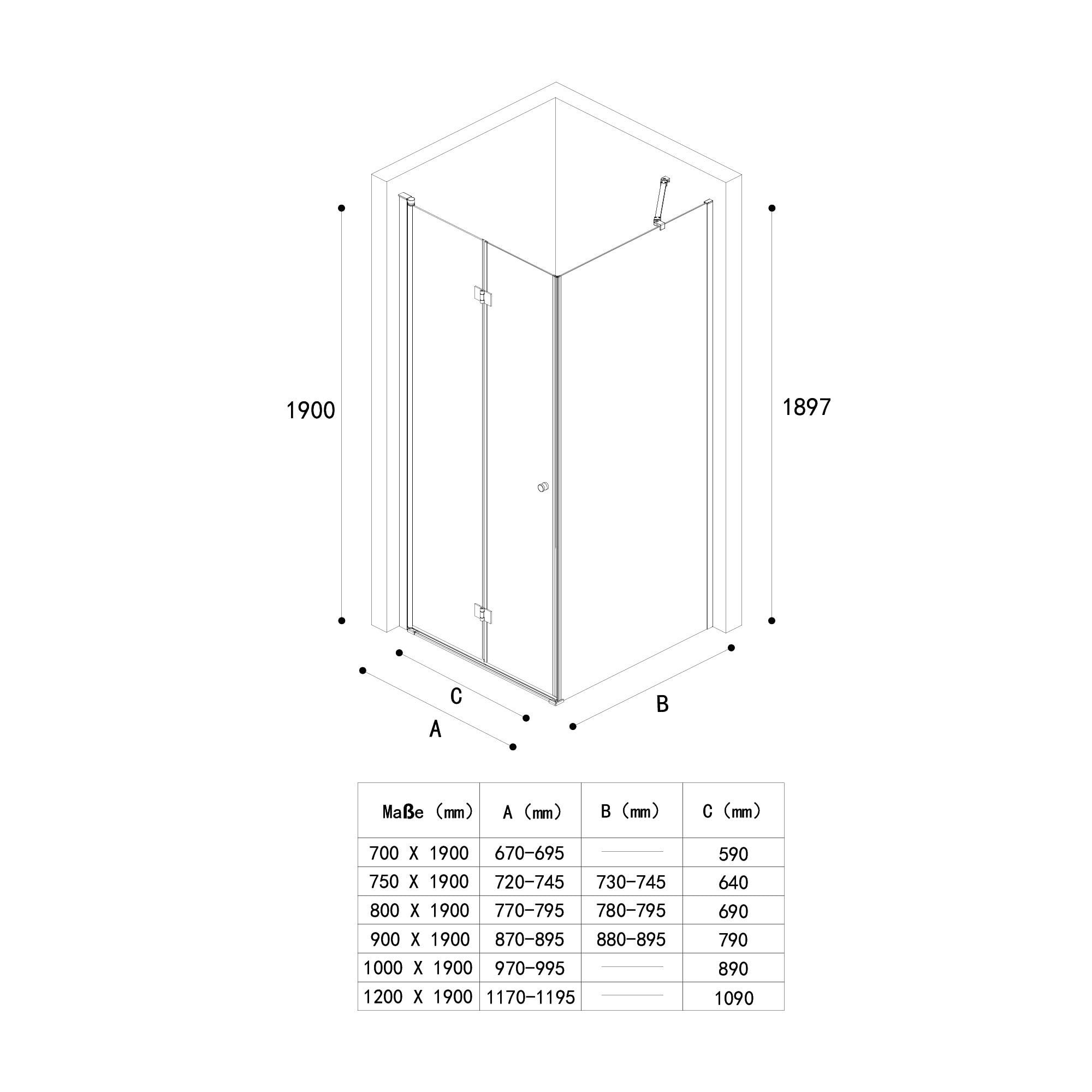 doporro Eckdusche Eck-Duschkabine Ravenna27 ESG-Sicherheitsglas inkl. Easy-Clean, BxT: 70x75 cm, Einscheibensicherheitsglas