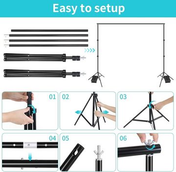 TLGREEN Hintergrundsystem Fotohintergrund Ständer, Verstellbarer Hintergrundsystem, 2.1×3m,Höhenverstellbar mit Hintergrundclip und Sandsack