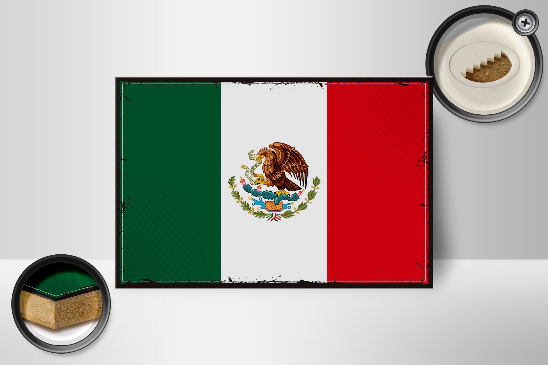 Femer GmbH Holzbild Flagge Mexikos 18x12 cm Retro Flag of Mexico, Flaggen (1 St), Glatte Holzfaserplatte (MDF), vorn beschichtet