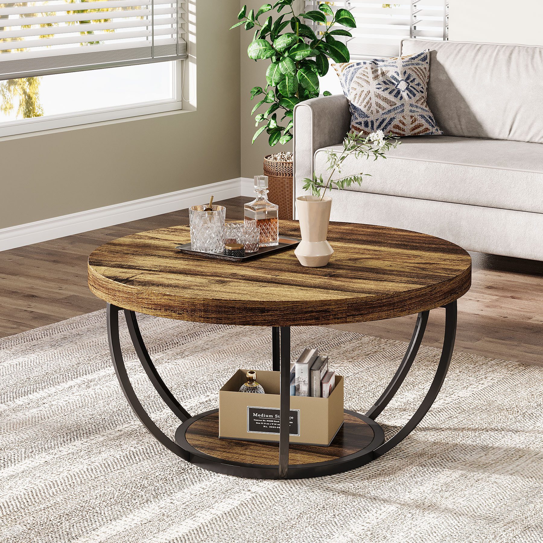 Tribesigns Couchtisch Runde Kaffeetisch Beistelltisch, Industrial 2-Tier-Kreis Couchtisch – Bild 5 von 5