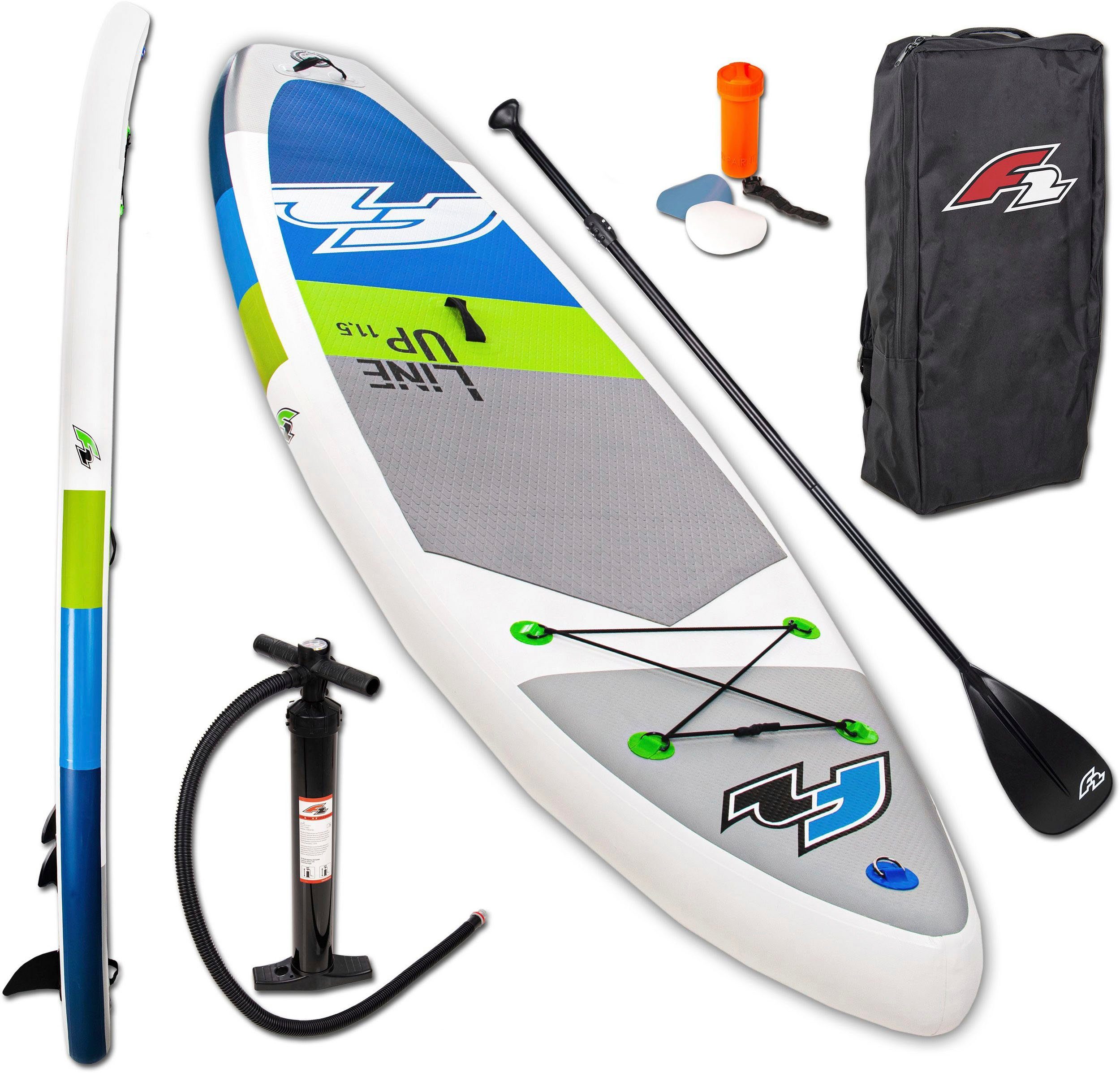 F2 Inflatable 5 (Set, Up Line SMO Paddling blue Up tlg), SUP-Board mit Stand F2 Alupaddel