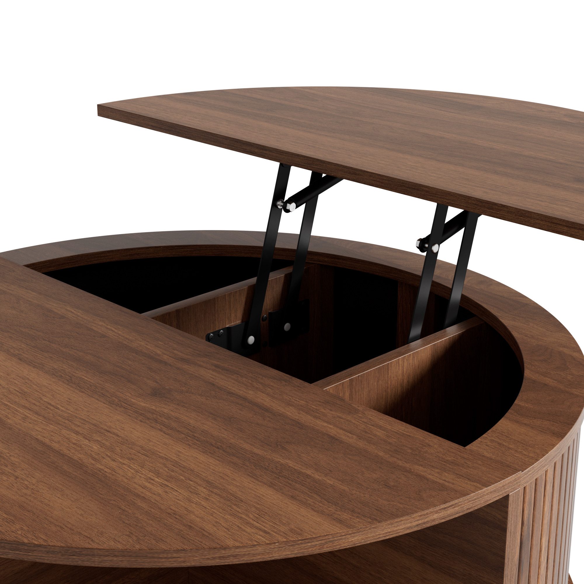 Merax Couchtisch rund Sofatisch anhebbarer Beistelltisch mit Liftfunktion im Holzoptik (1-St), Wohnzimmertisch mit Schiebetür, 4 Ablagefächern & verstecktem Sta – Bild 5 von 5