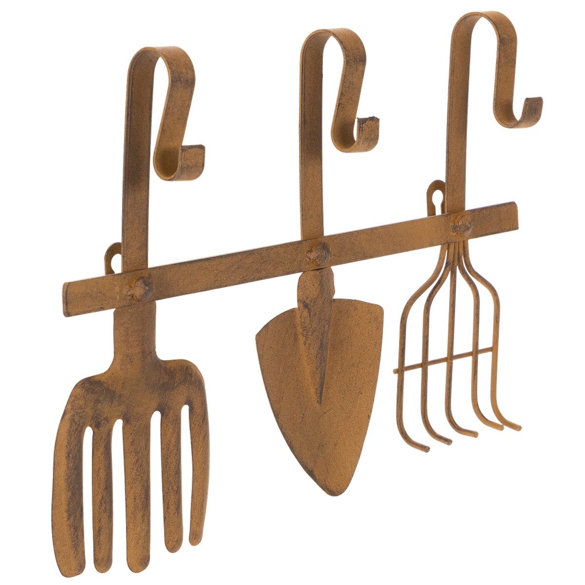Posiwio Gartenfigur Hakenleiste Metall für Gartenwerkzeuge, Gartendeko mit Harke