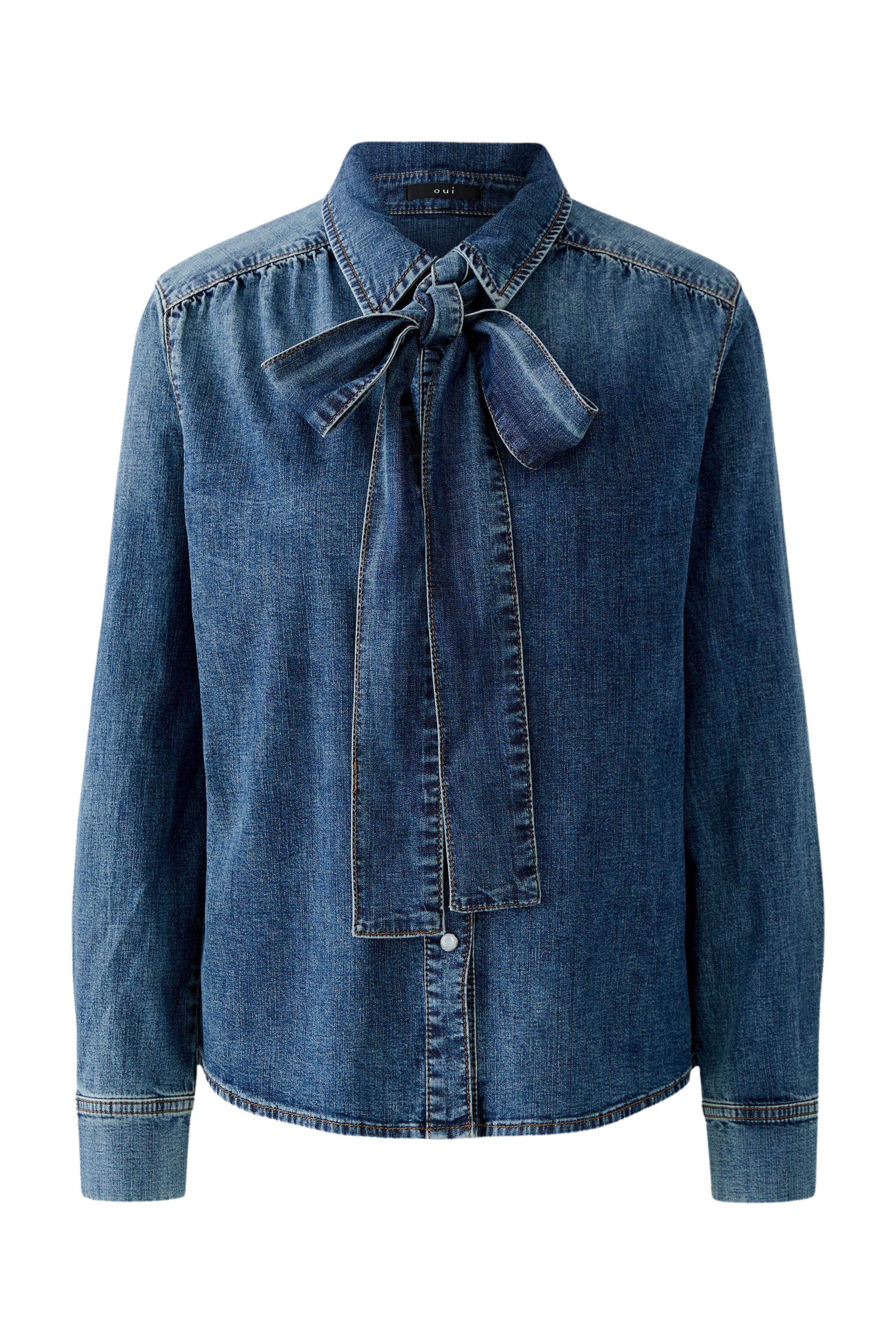 Oui Hemdbluse Oui Damen Jeanshemd mit abnehmbarer Schluppe (1-tlg)