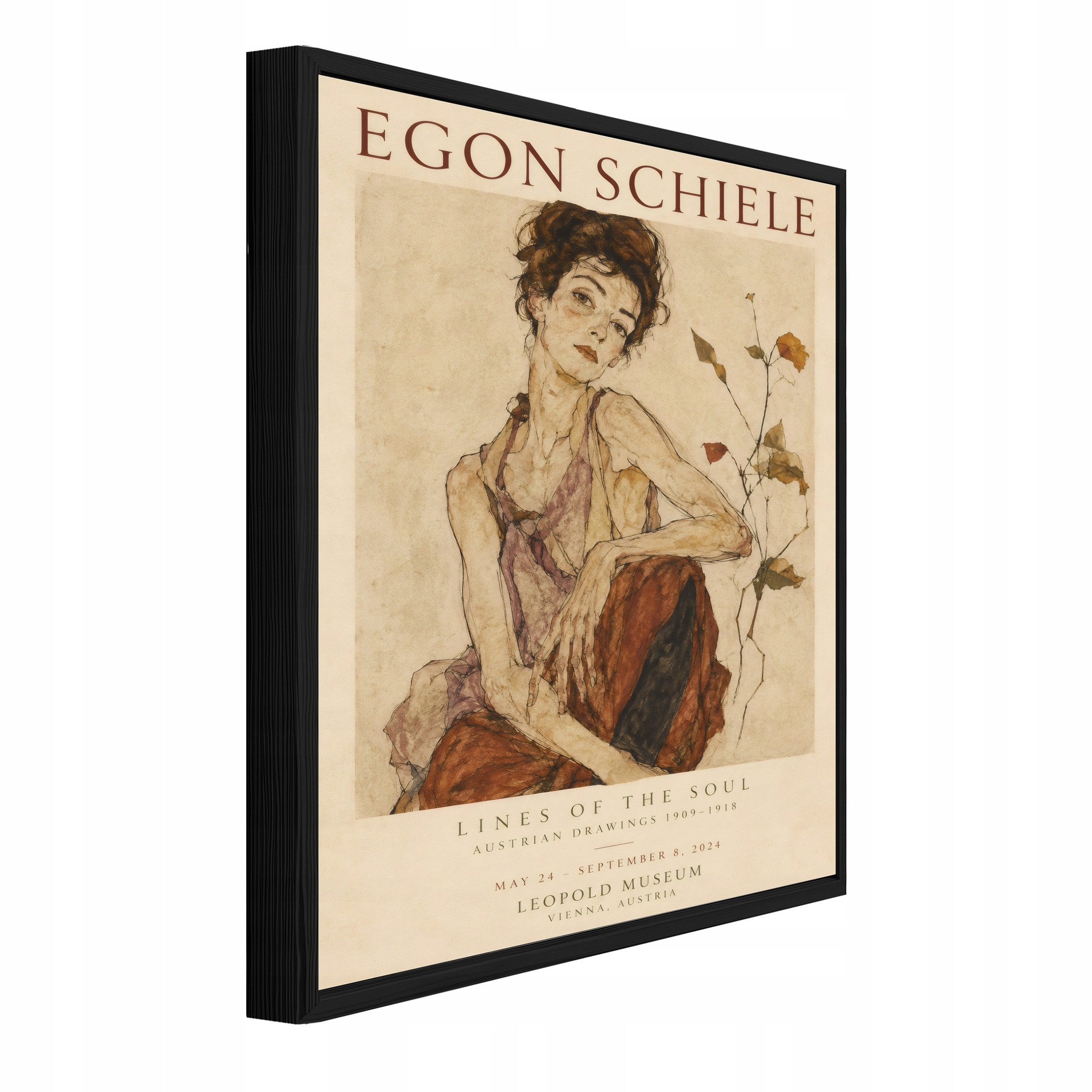 Wallarena Leinwandbild Egon Schiele Frau Porträt Beige Bilder Wohnzimmer Wandbild, Frau, Ausstellungsplakat (Leinwandbild, 1 St), Leinwand Bilder mit Rahmen Wohnzimmer Schlafzimmer Wandbild 30x40 cm