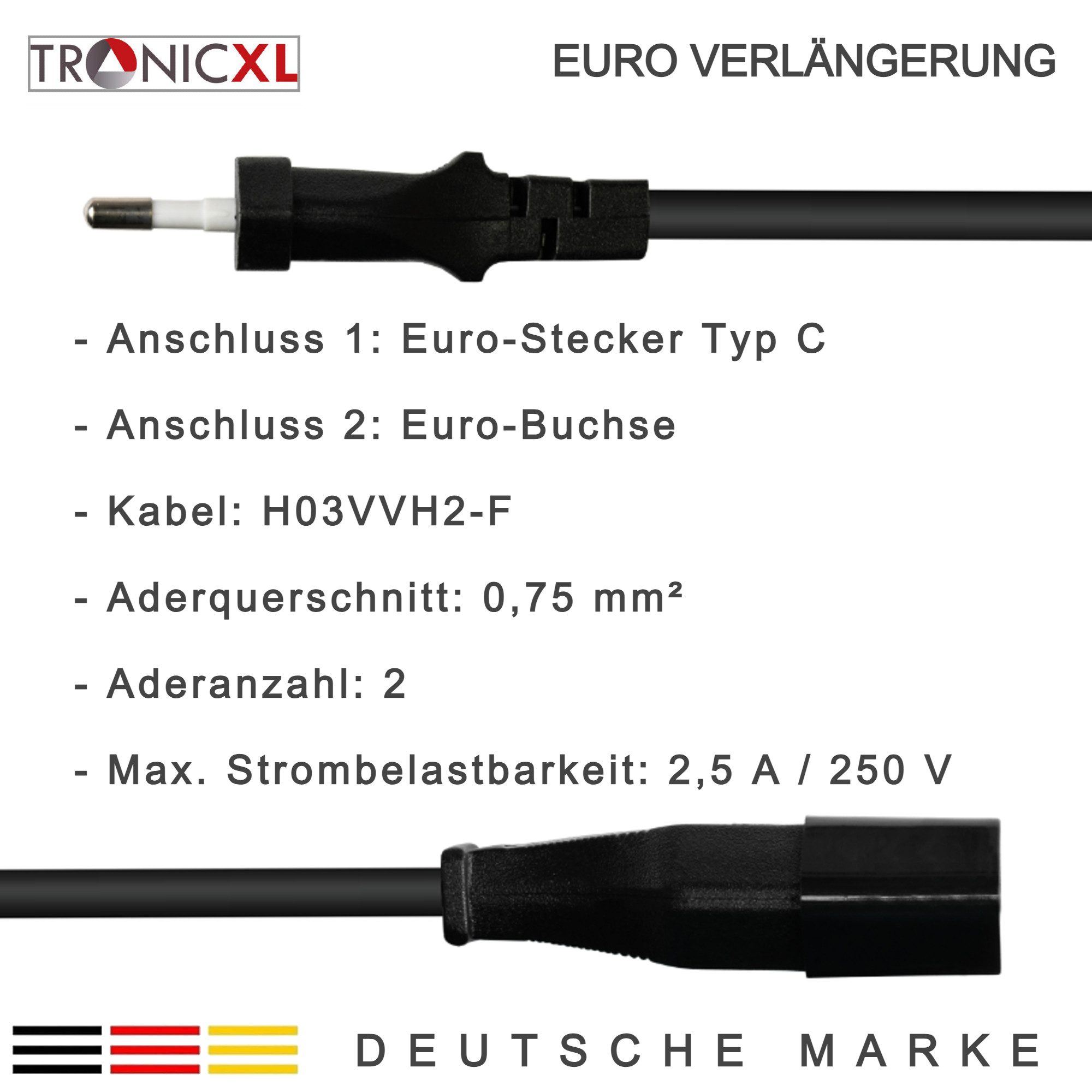 TronicXL Kurzes 0,2m Euro Verlängerungskabel Verlängerung Stromkabel 20cm kurz Verlängerungskabel, (20 cm)